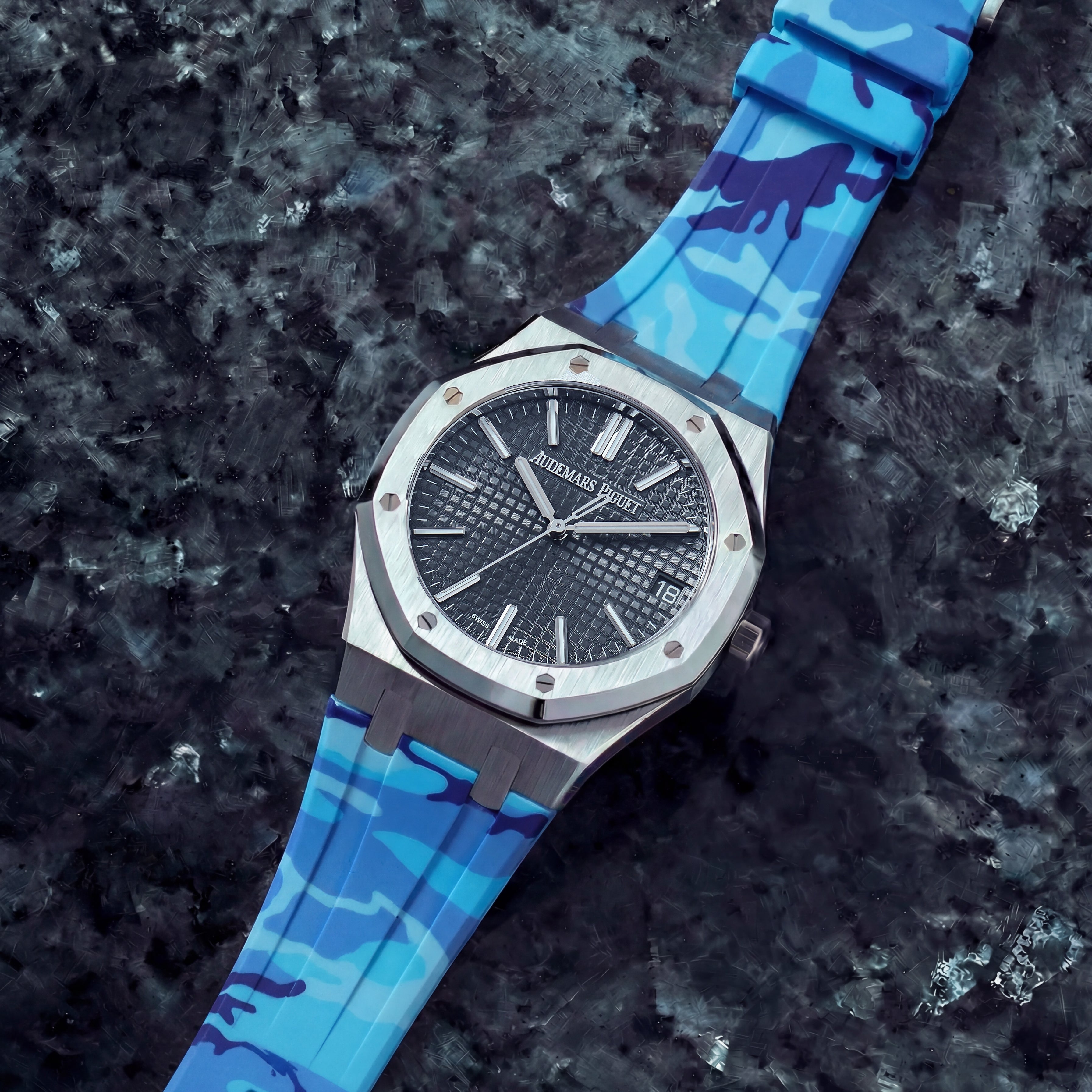 Audemars Piguet Royal Oak 41mm on Miami Blue Camo Rubber Horus Strap