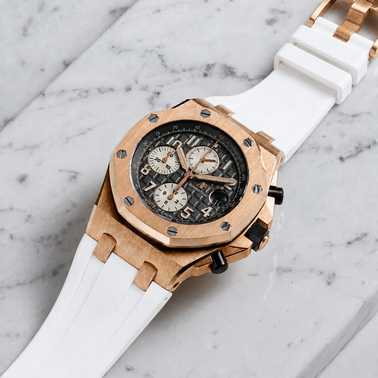 Audemars Piguet Royal Oak Offshore 42mm on Arctic White Rubber Horus Strap with Tang Buckle