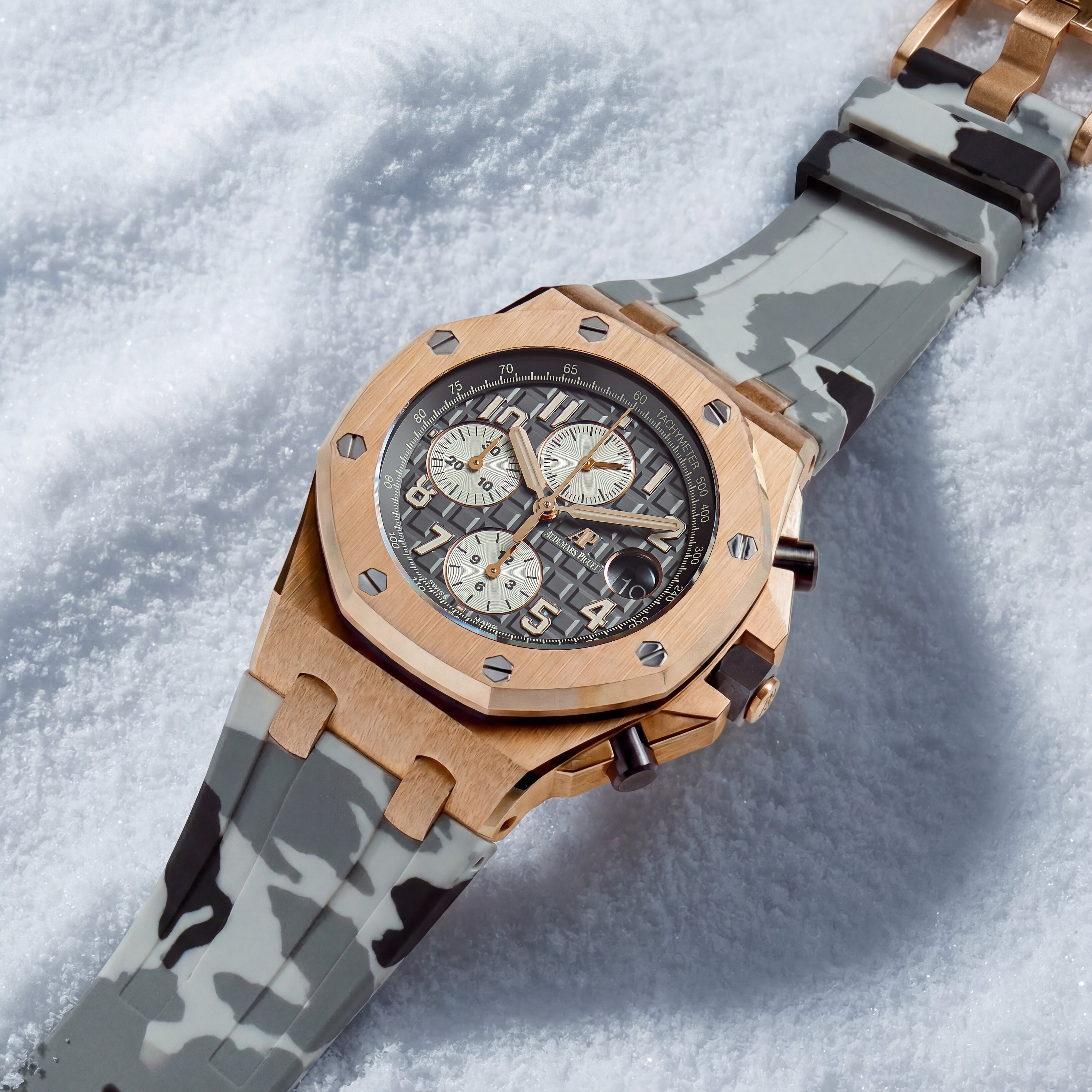 Audemars Piguet Royal Oak Offshore 42mm on Snow Camo Rubber Horus Strap with Tang Buckle