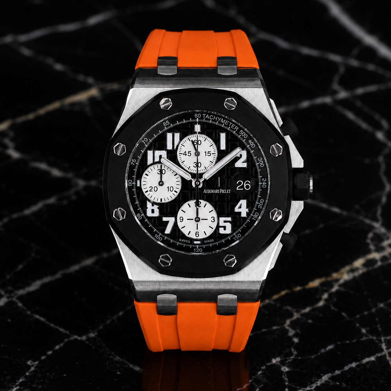 Audemars Piguet Royal Oak Offshore 42mm on Tangerine Orange Rubber Horus Strap with Deployant Clasp