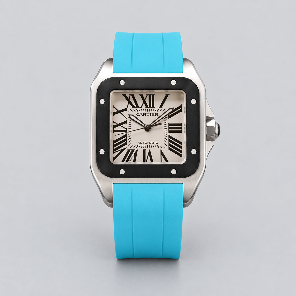 FKM Rubber Strap for Cartier Santos 100 XL - Miami Blue