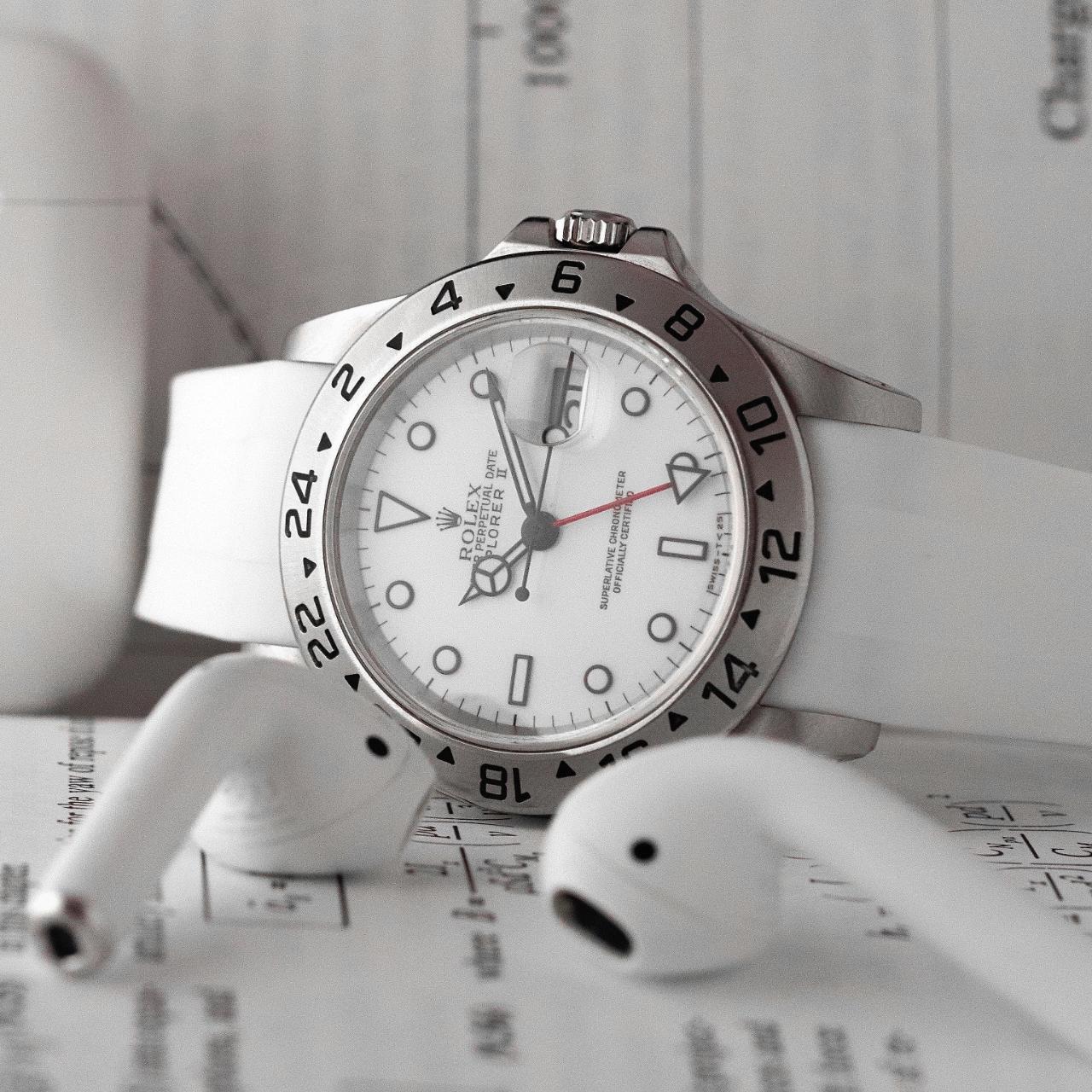 Rubber Strap for Rolex Explorer II - Arctic White