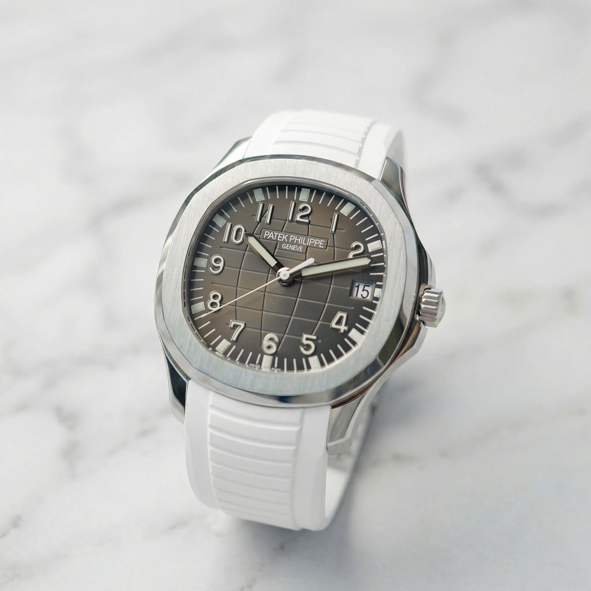 Patek Philippe Aquanaut 5167A on Polar White Rubber Horus Strap