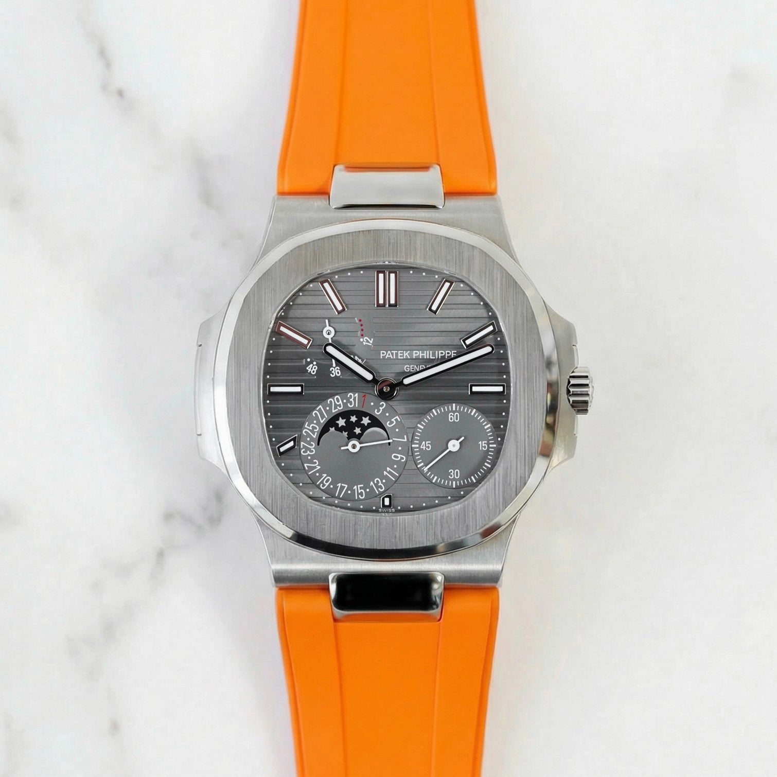 Patek Philippe Nautilus on Tangerine Orange FKM Rubber Horus Strap