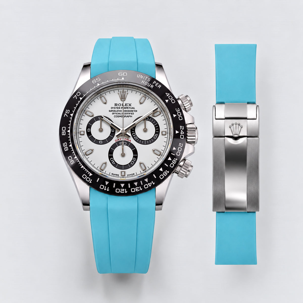 FKM Rubber Strap for Rolex Daytona on Bracelet - Miami Blue