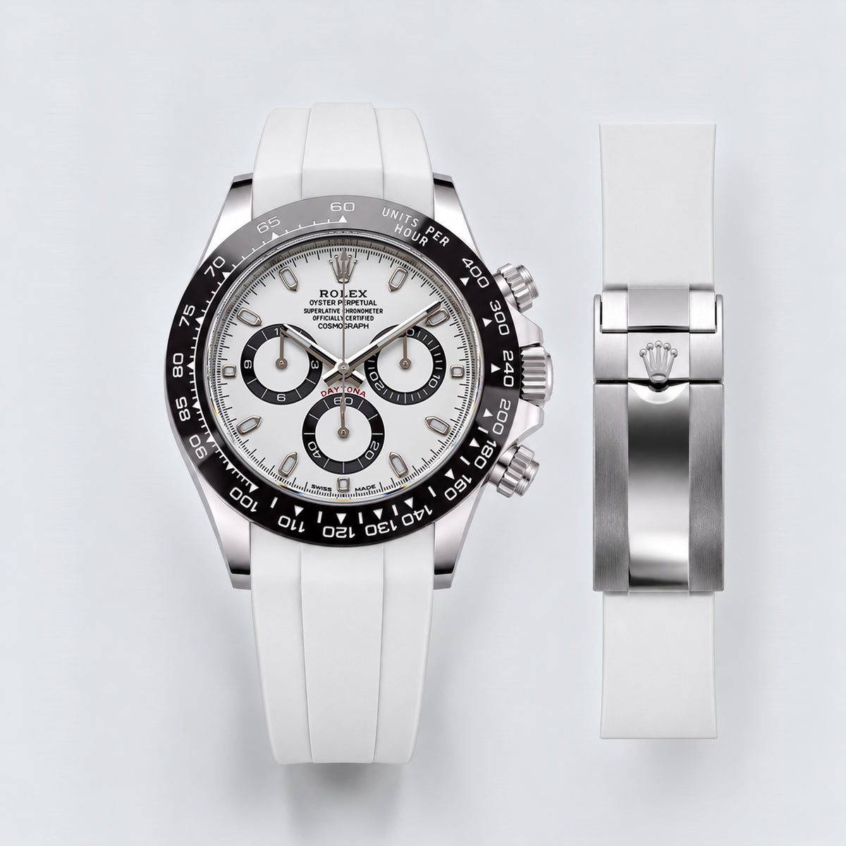 FKM Rubber Strap for Rolex Daytona on Bracelet - Polar White