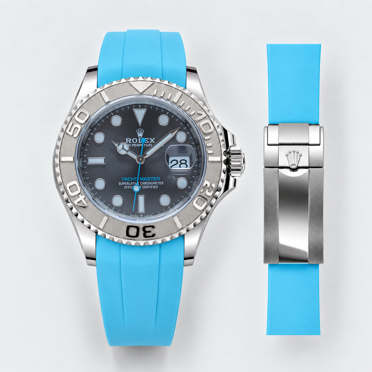 FKM Rubber Strap for Rolex Yacht-Master on Bracelet - Miami Blue
