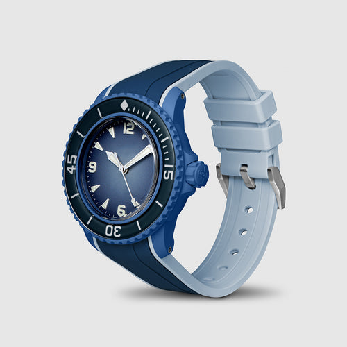 FKM Integrated Rubber Strap for Blancpain x Swatch Fifty Fathoms - Blue & Light Blue