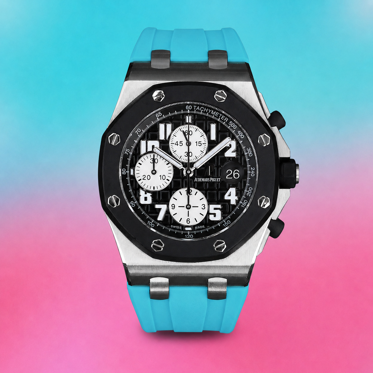 Audemars Piguet Royal Oak Offshore 42mm on Miami Blue Rubber Horus Strap with Deployant Clasp