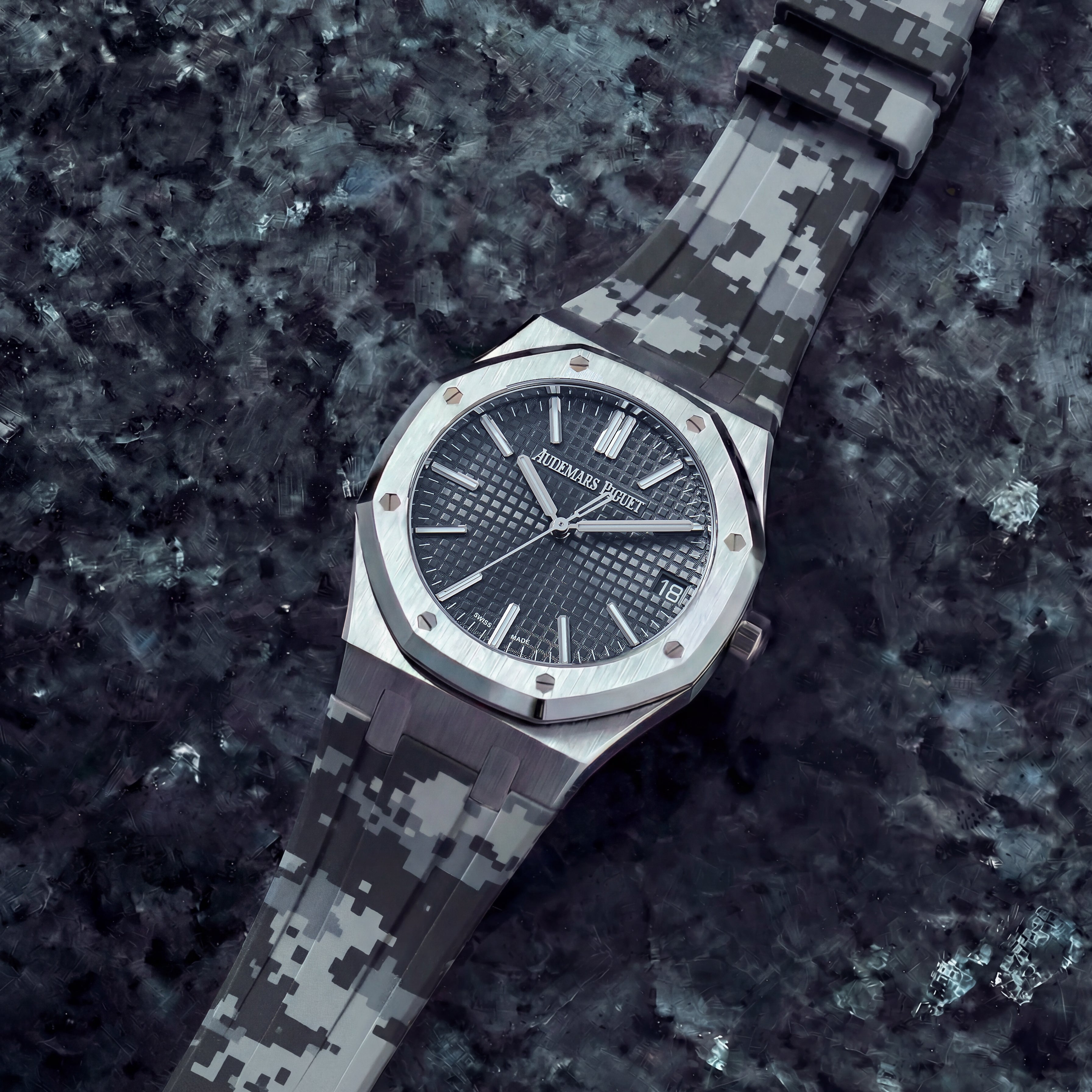 Audemars Piguet Royal Oak 41mm on Graphite Digi Camo Rubber Horus Strap