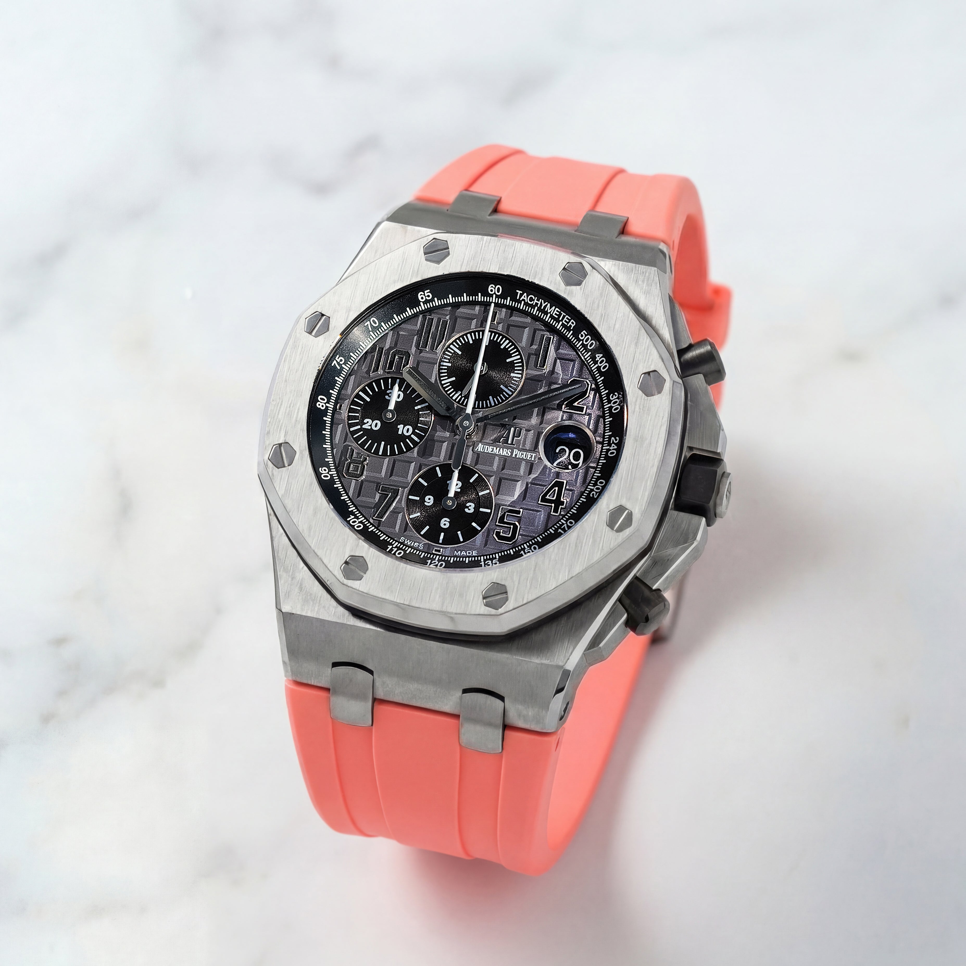 Audemars Piguet Royal Oak Offshore 42mm on Flamingo Pink Rubber Horus Strap with Tang Buckle