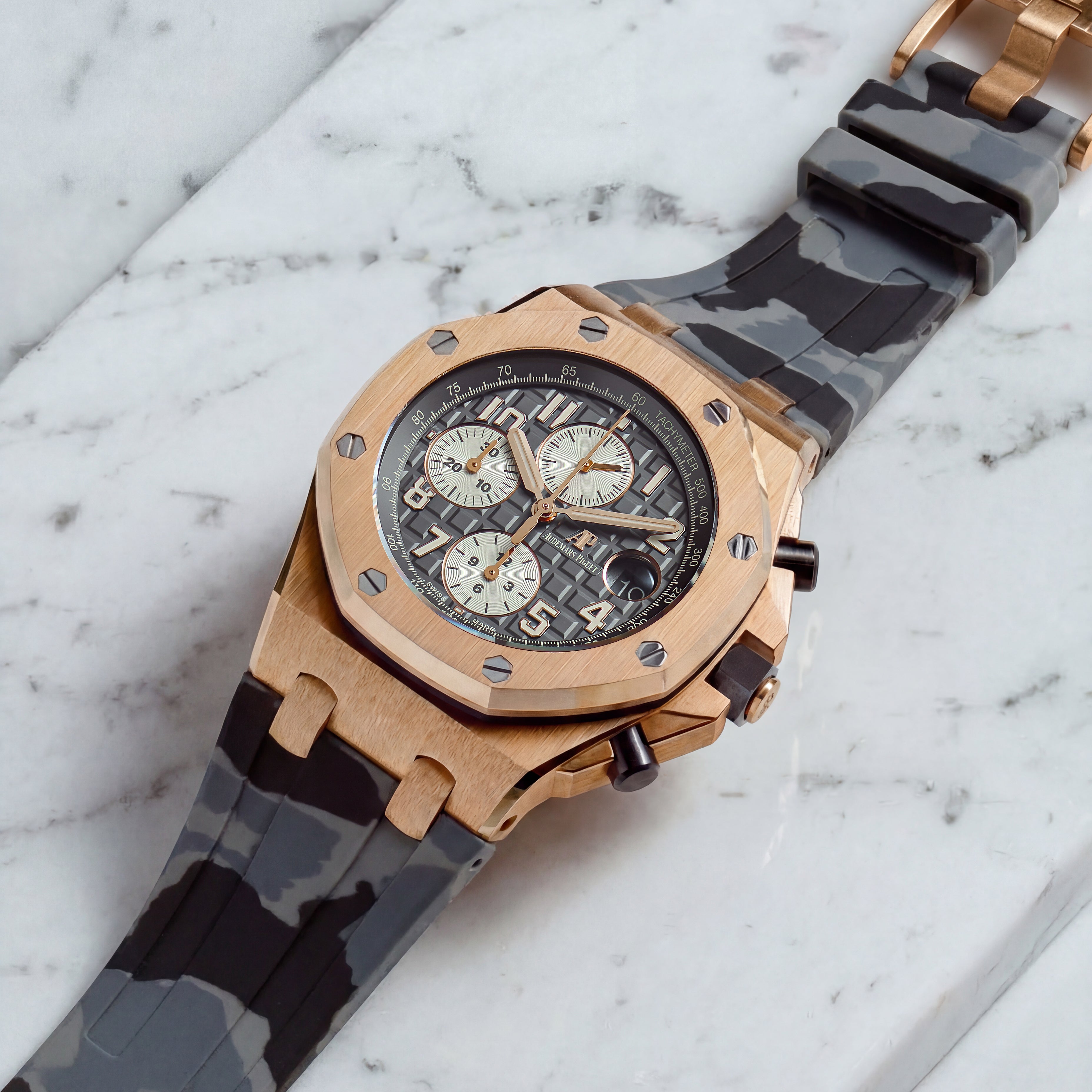 Audemars Piguet Royal Oak Offshore 42mm on Graphite Camo Rubber Horus Strap with Tang Buckle