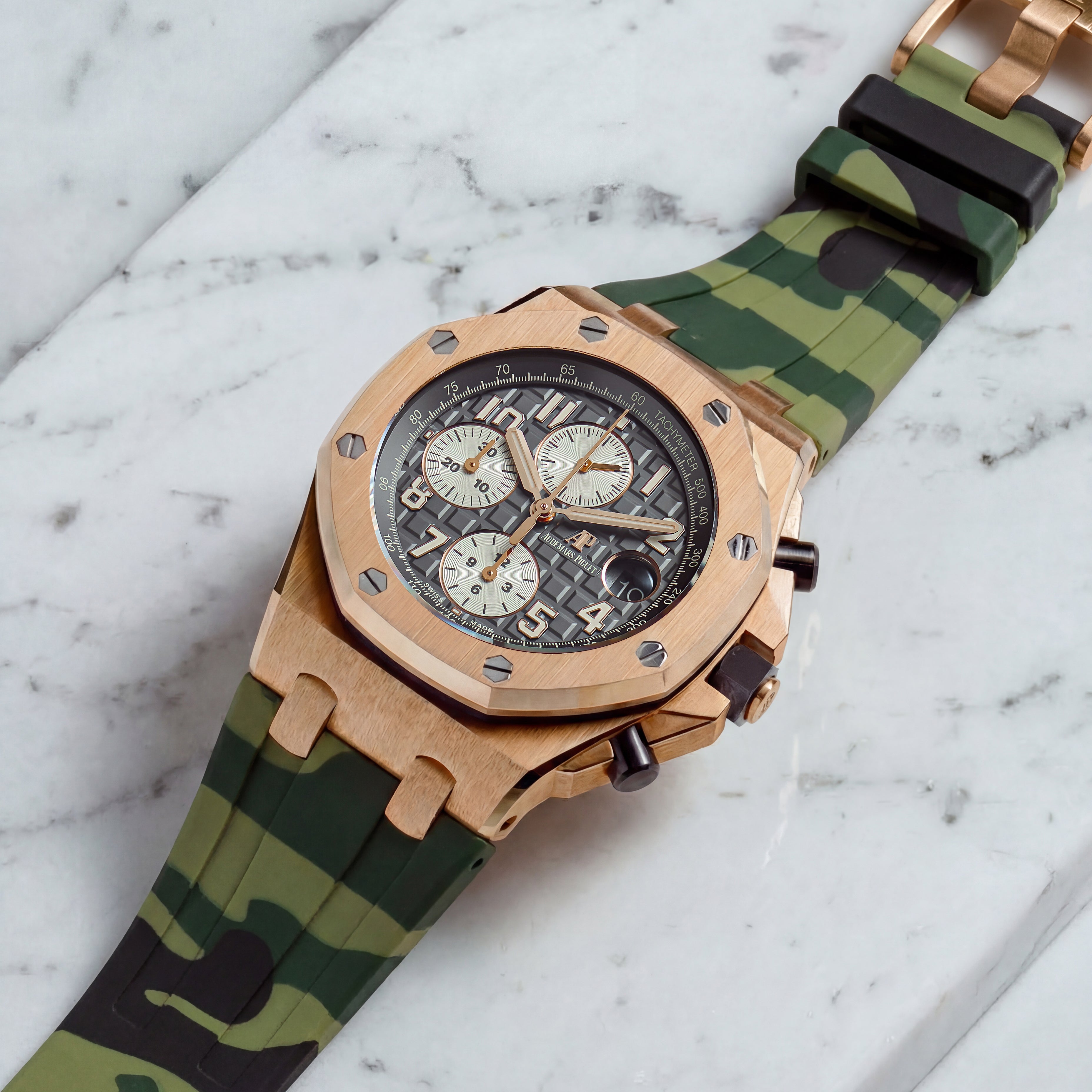 Audemars Piguet Royal Oak Offshore 42mm on Green Camo Rubber Horus Strap with Tang Buckle