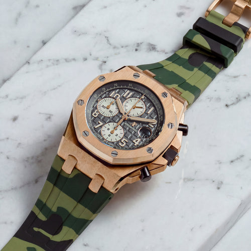 Rubber Strap for Audemars Piguet 42mm Royal Oak Offshore (Tang Buckle) - Green Camo
