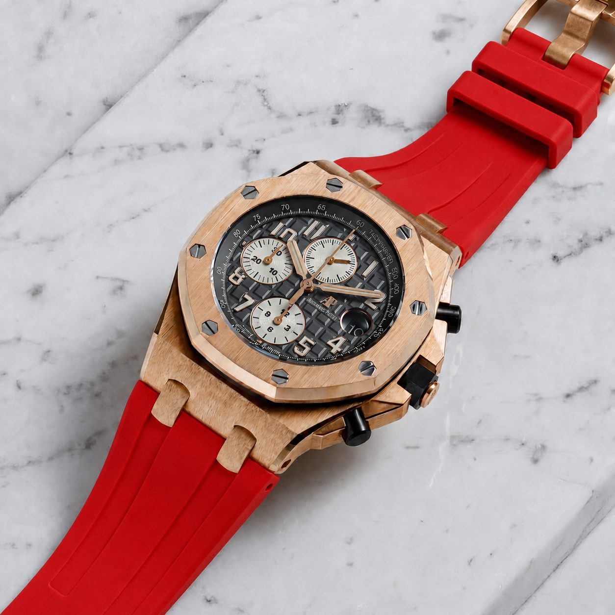 Audemars Piguet Royal Oak Offshore 42mm on Heat Red Rubber Horus Strap with Tang Buckle