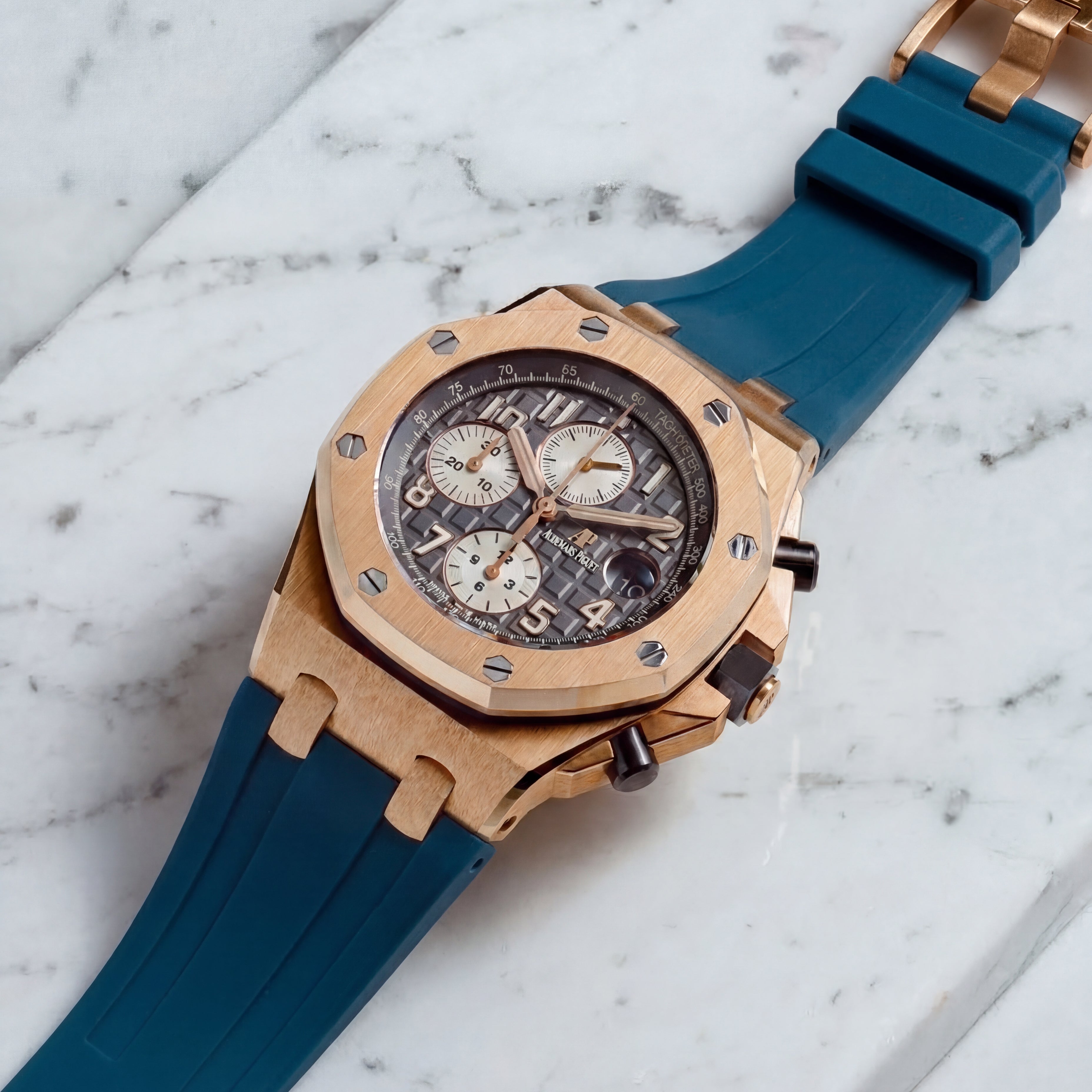 Audemars Piguet Royal Oak Offshore 42mm on Indigo Blue Rubber Horus Strap with Tang Buckle