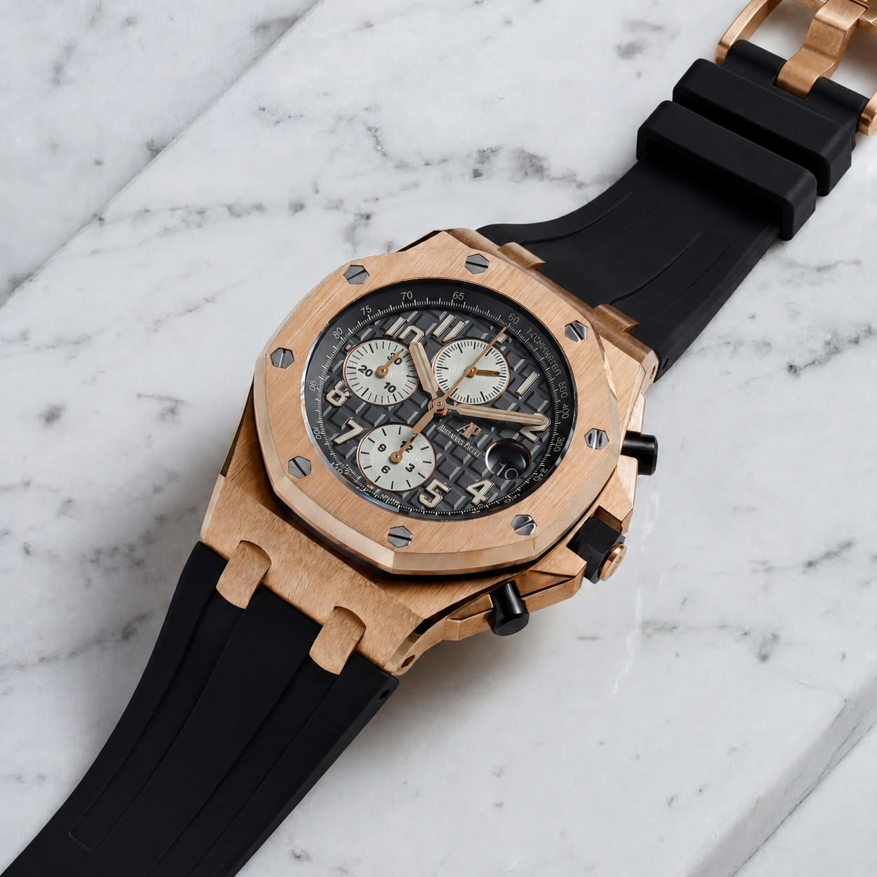 Audemars Piguet Royal Oak Offshore 42mm on Jet Black Rubber Horus Strap with Tang Buckle