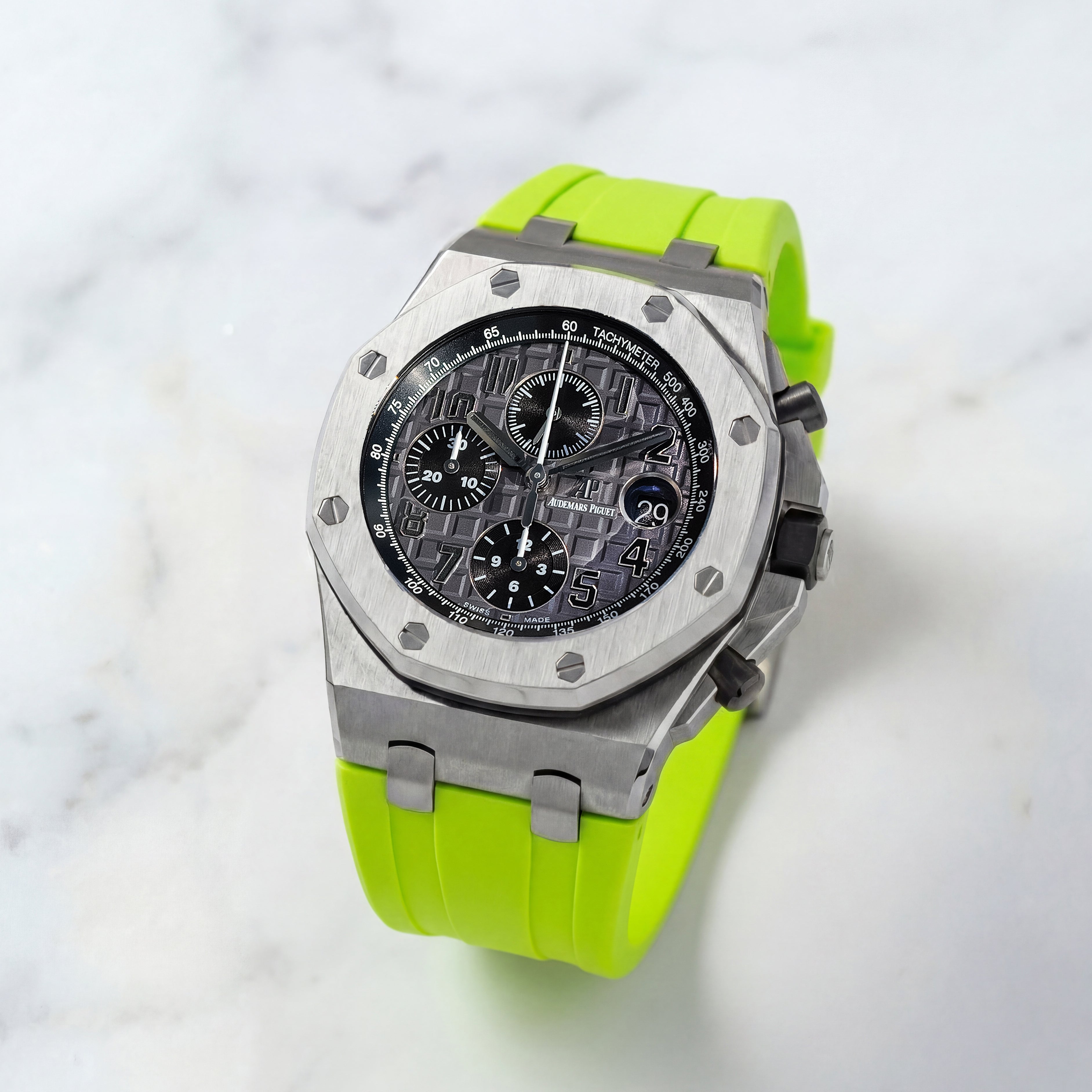 Audemars Piguet Royal Oak Offshore 42mm on Lime Green Rubber Horus Strap with Tang Buckle