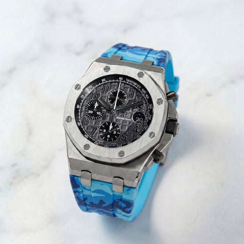 Rubber Strap for Audemars Piguet 42mm Royal Oak Offshore (Tang Buckle) - Miami Blue Camo