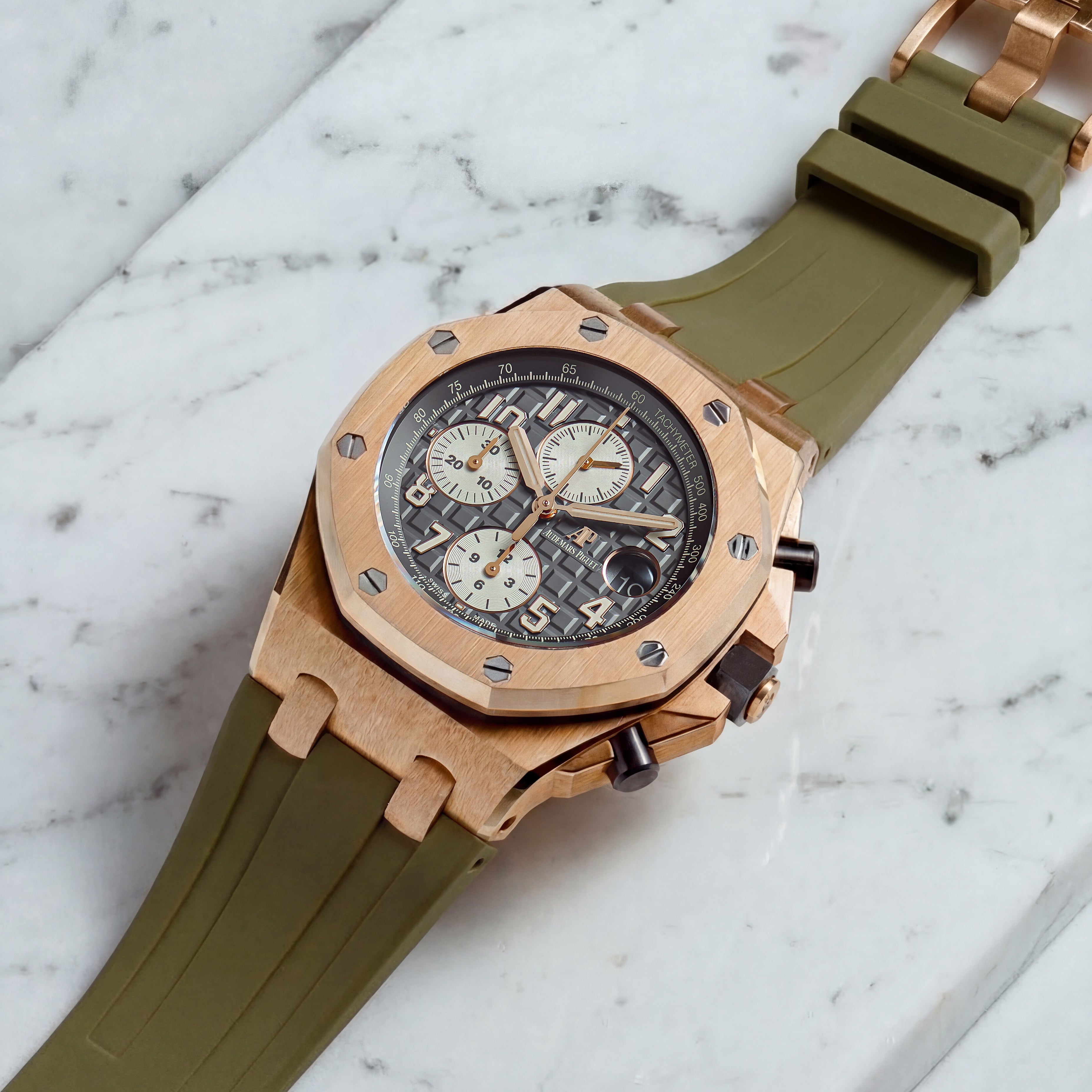 Audemars Piguet Royal Oak Offshore 42mm on Olive Green Rubber Horus Strap with Tang Buckle