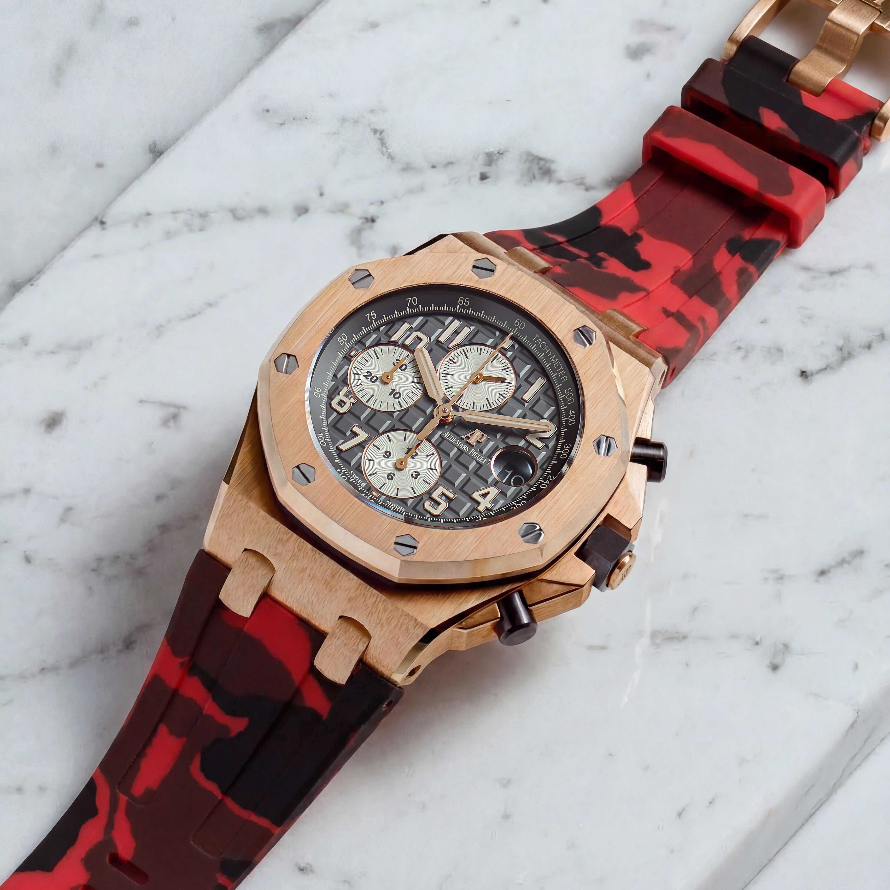 Audemars Piguet Royal Oak Offshore 42mm on Red Camo Rubber Horus Strap with Tang Buckle