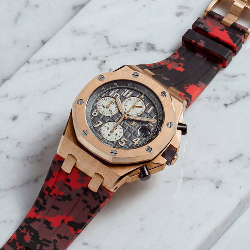 Rubber Strap for Audemars Piguet 42mm Royal Oak Offshore (Tang Buckle) - Red Digi Camo