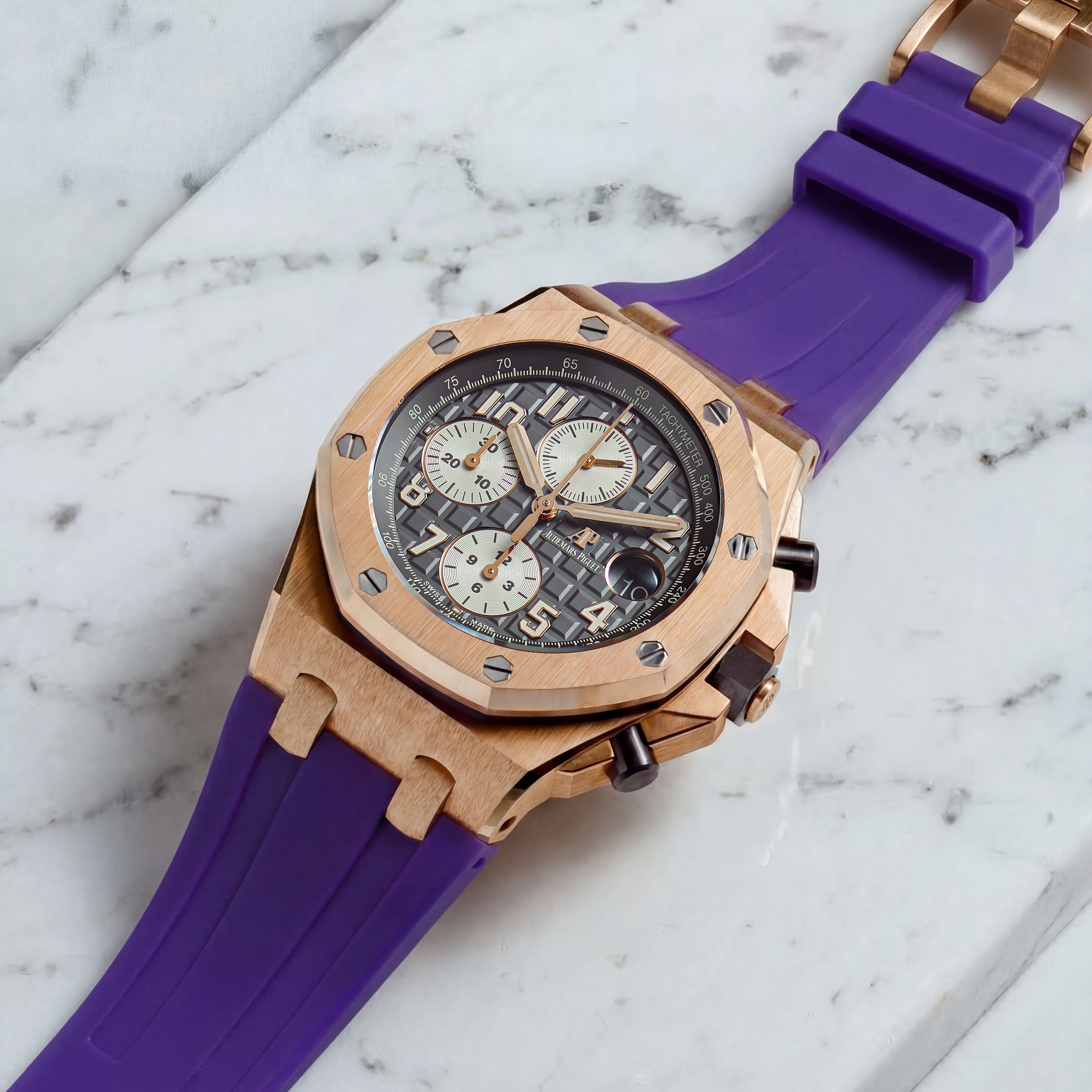 Audemars Piguet Royal Oak Offshore 42mm on Royal Purple Rubber Horus Strap with Tang Buckle