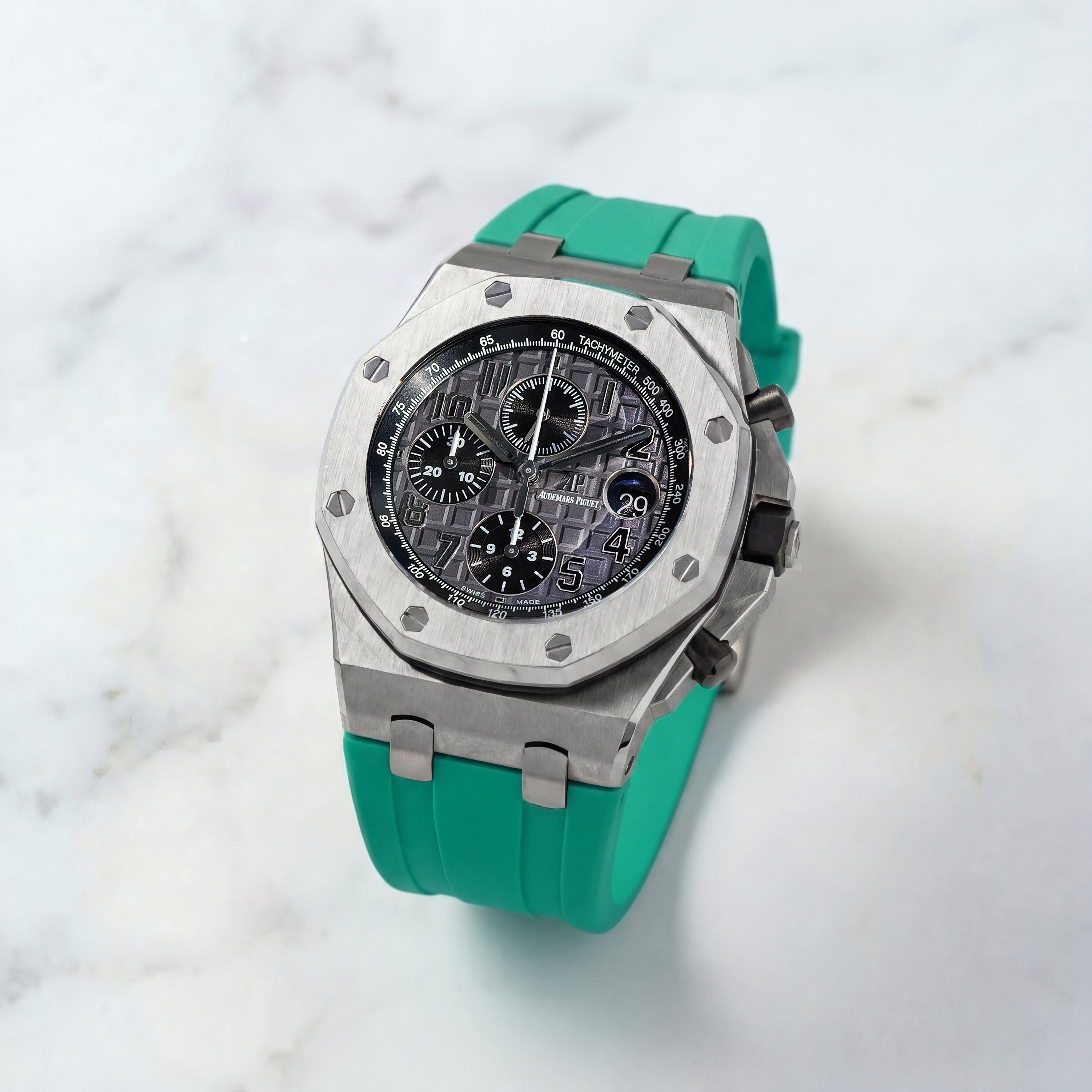 Audemars Piguet Royal Oak Offshore 42mm on Shamrock Green Rubber Horus Strap with Tang Buckle