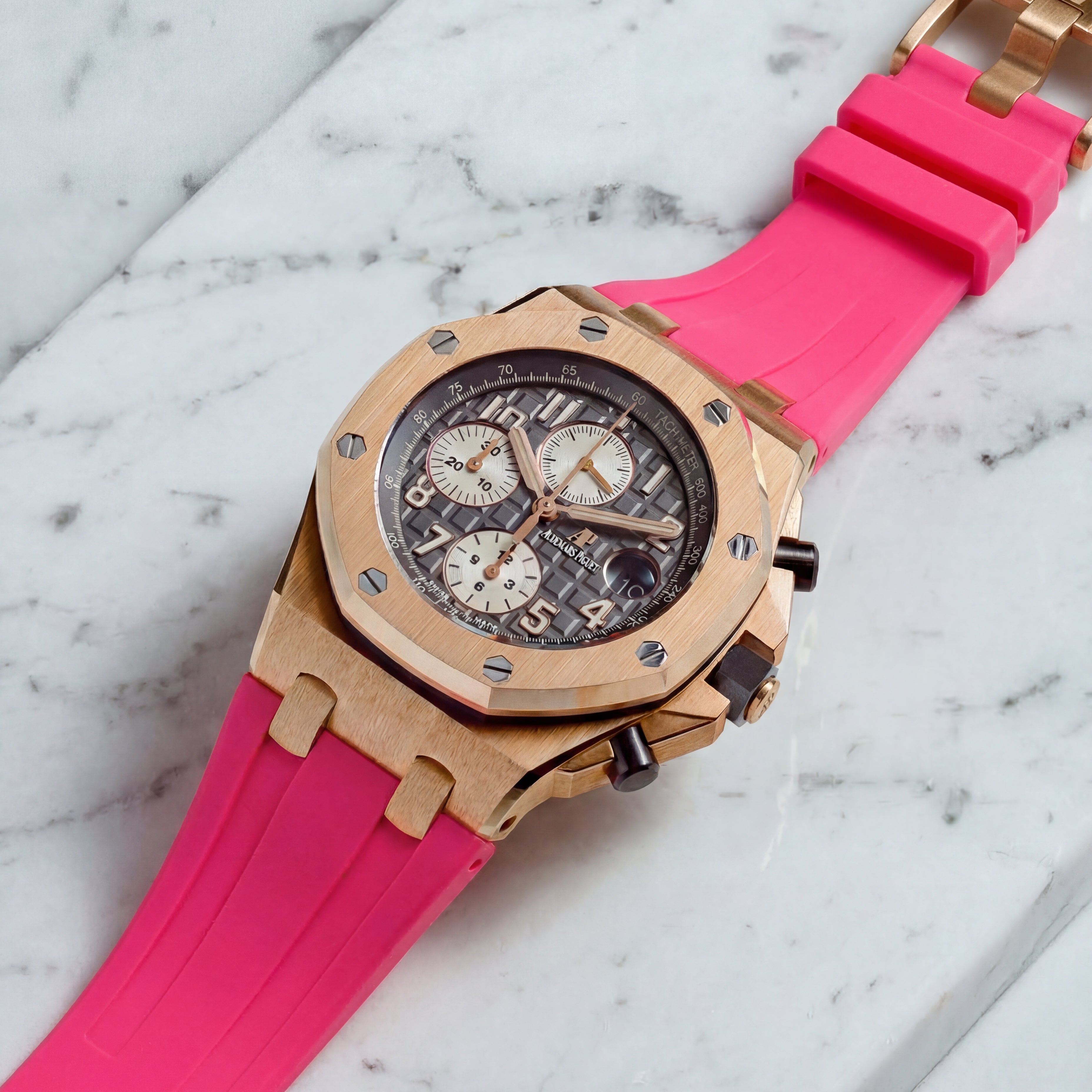 Audemars Piguet Royal Oak Offshore 42mm on South Beach Pink Rubber Horus Strap with Tang Buckle