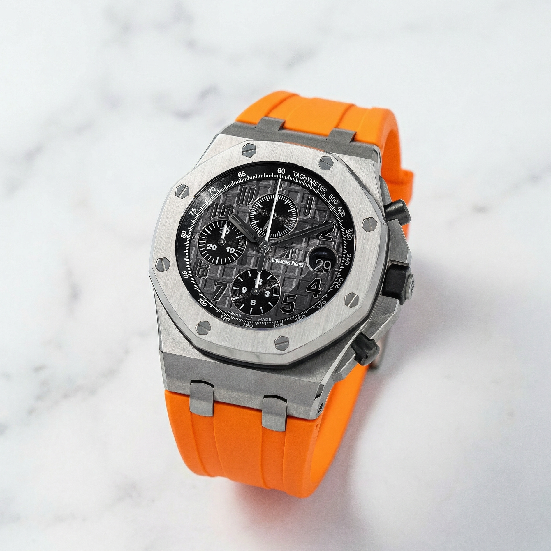 Audemars Piguet Royal Oak Offshore 42mm on Tangerine Orange Rubber Horus Strap with Tang Buckle
