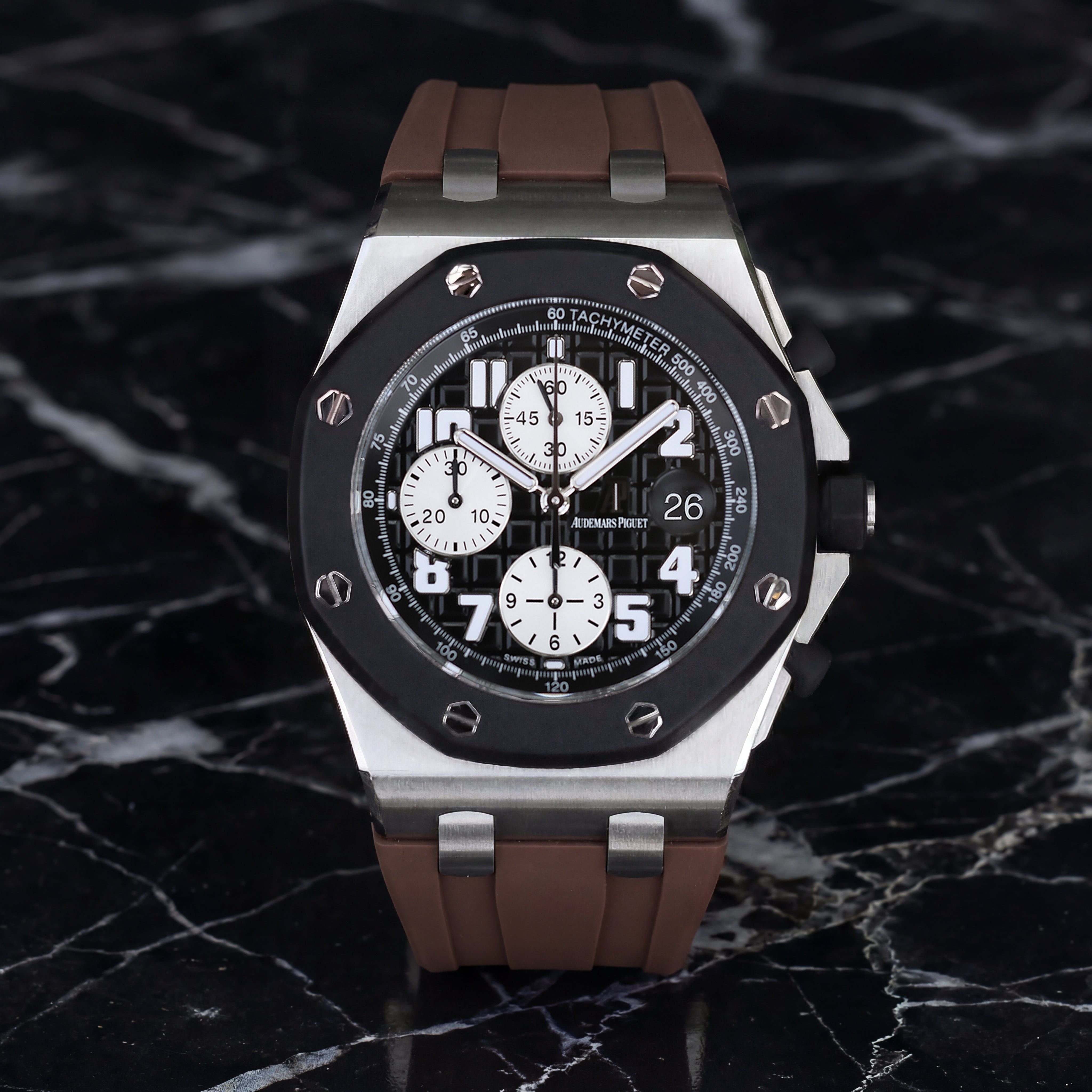 Audemars Piguet Royal Oak Offshore 42mm on Espresso Brown Rubber Horus Strap with Deployant Clasp