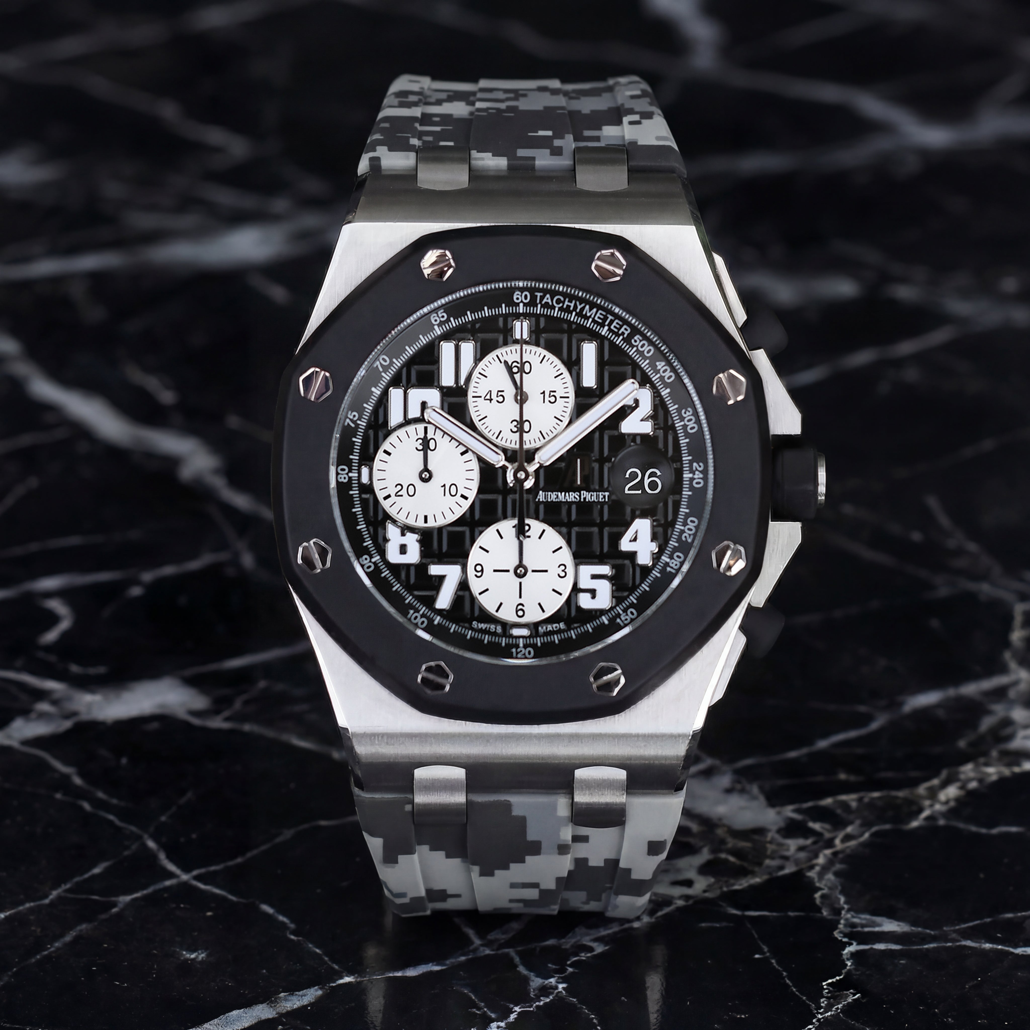 Rubber Strap for Audemars Piguet 42mm Royal Oak Offshore (Deployant Clasp) - Graphite Digi Camo