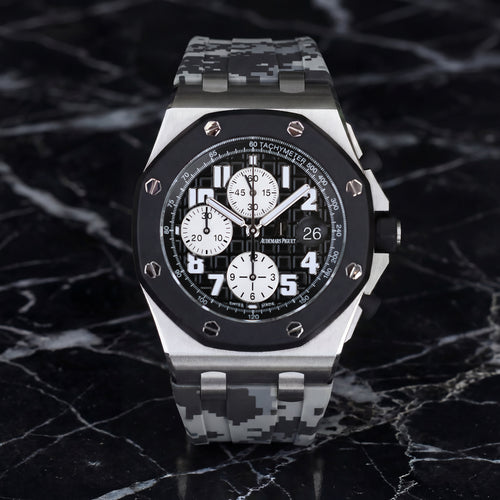 Rubber Strap for Audemars Piguet 42mm Royal Oak Offshore (Deployant Clasp) - Graphite Digi Camo