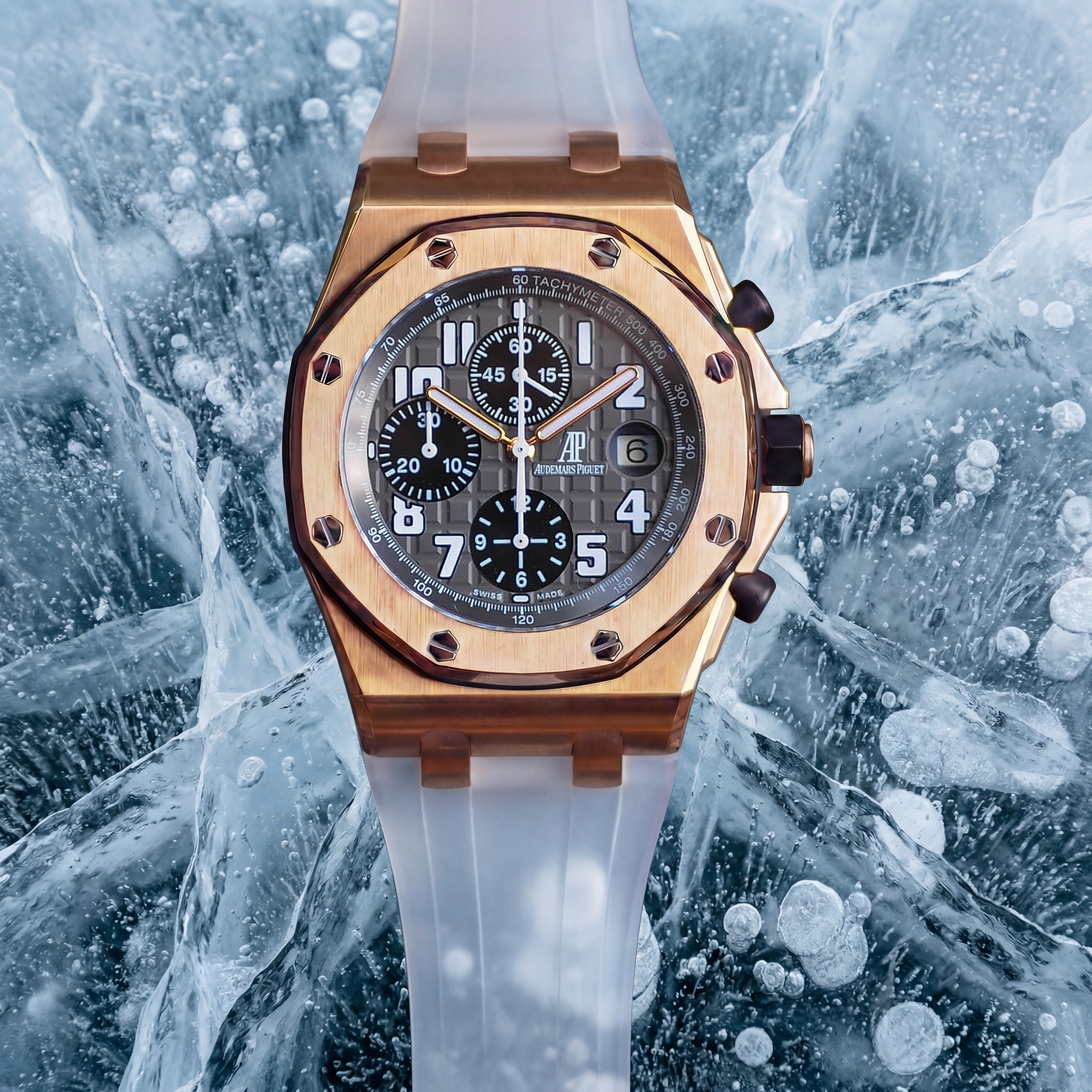 Rubber Strap for Audemars Piguet 42mm Royal Oak Offshore (Deployant Clasp) - Translucent Glacier Ice