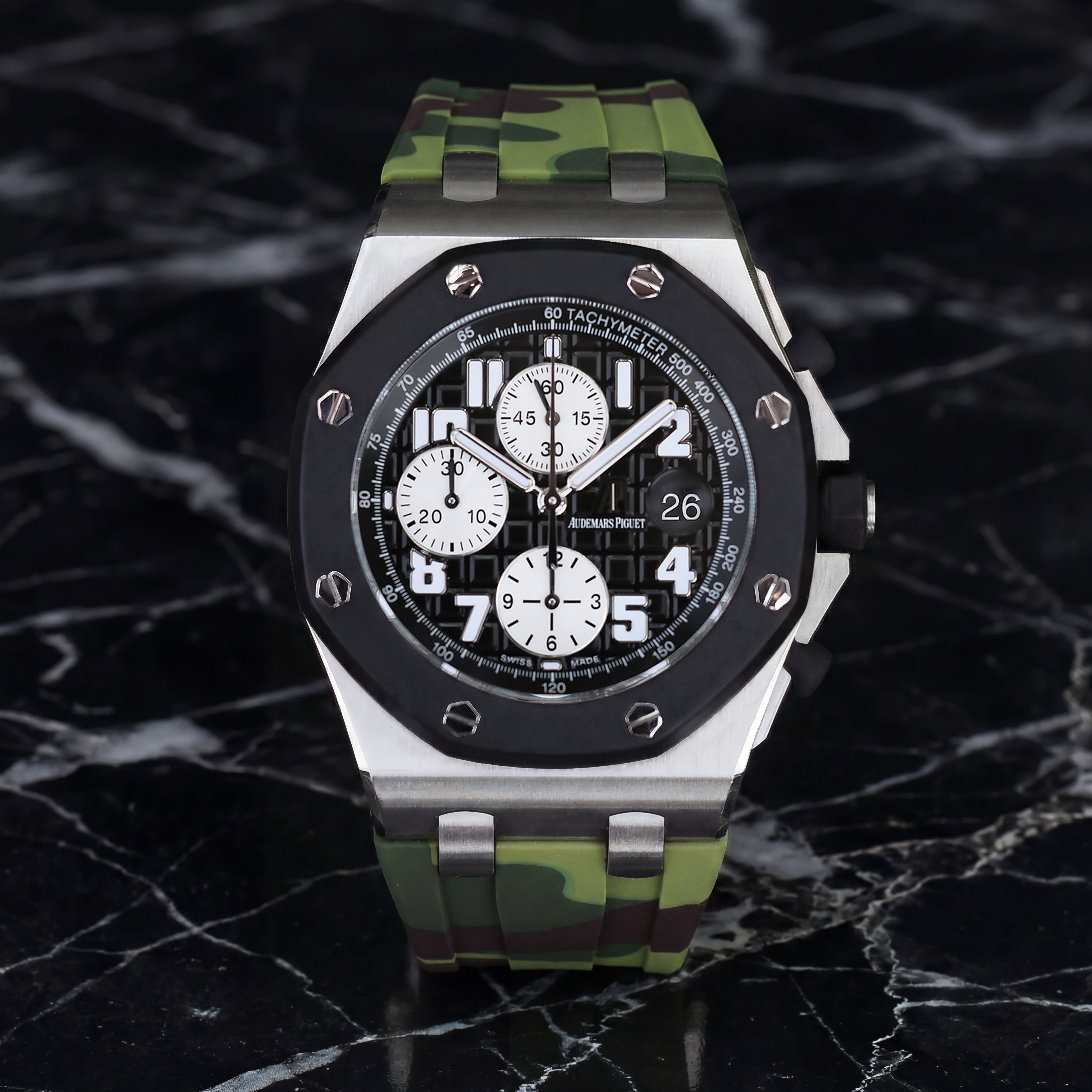 Rubber Strap for Audemars Piguet 42mm Royal Oak Offshore (Deployant Clasp) - Green Camo