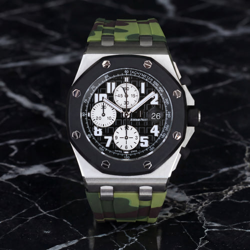 Rubber Strap for Audemars Piguet 42mm Royal Oak Offshore (Deployant Clasp) - Green Camo