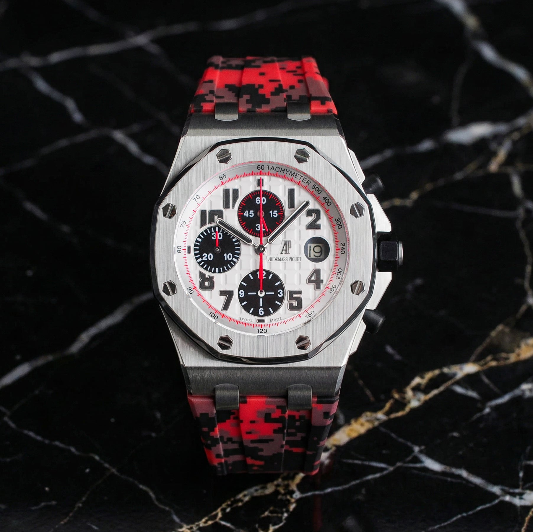 Audemars Piguet Royal Oak Offshore 42mm on Red Digi Camo Rubber Horus Strap with Deployant Clasp