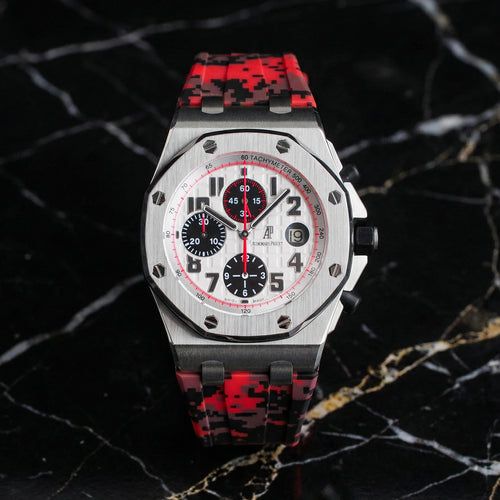 Rubber Strap for Audemars Piguet 42mm Royal Oak Offshore (Deployant Clasp) - Red Digi Camo
