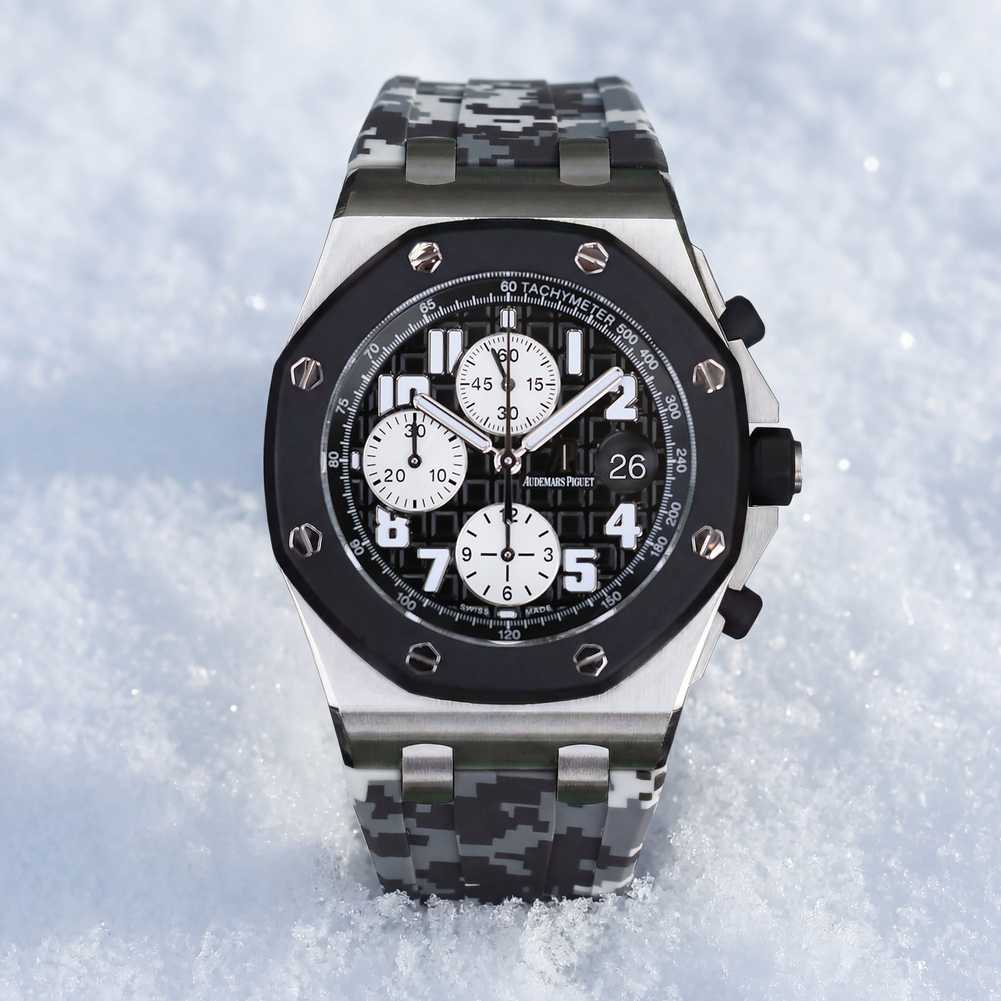 Audemars Piguet Royal Oak Offshore 42mm on Snow Digi Camo Rubber Horus Strap with Deployant Clasp