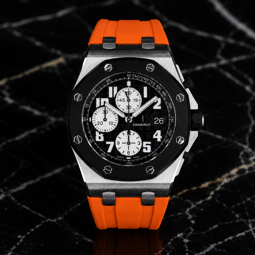 Rubber Strap for Audemars Piguet 42mm Royal Oak Offshore (Deployant Clasp) - Tangerine Orange