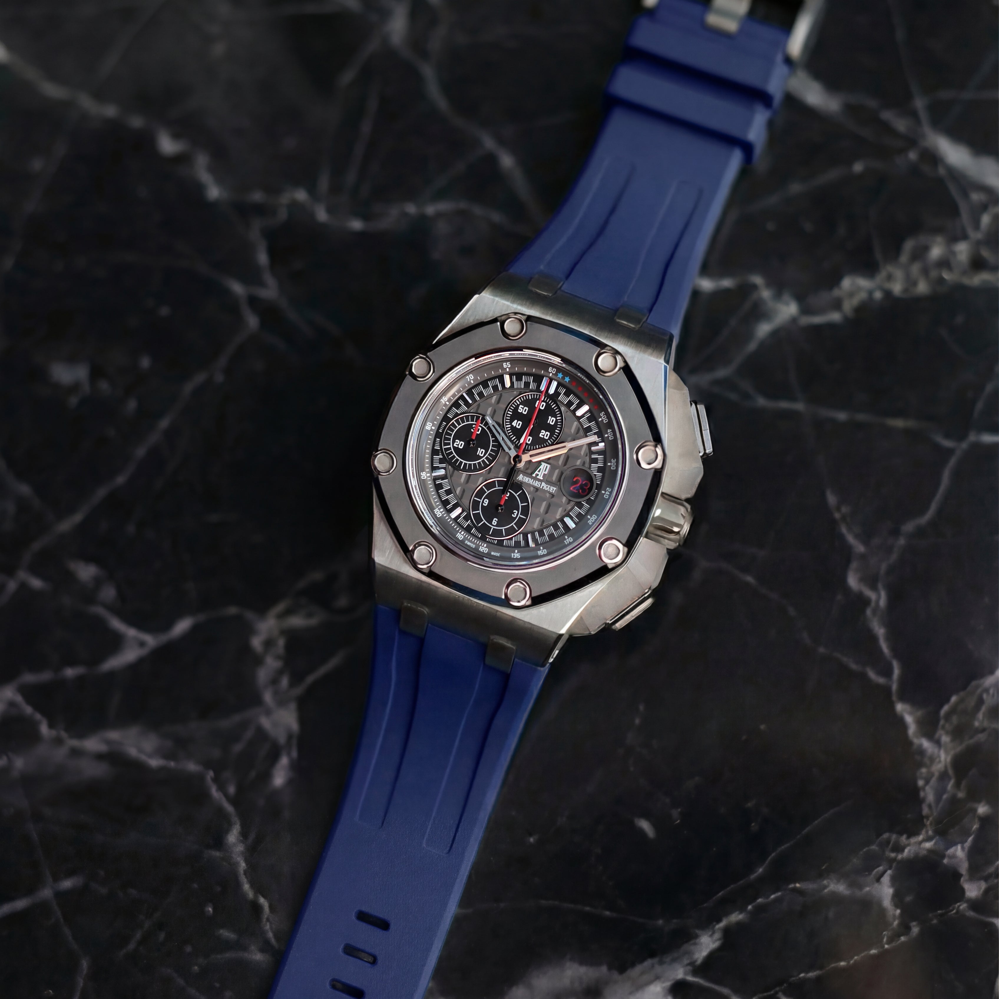 Audemars Piguet Royal Oak Offshore 44mm on Navy Blue Rubber Horus Strap