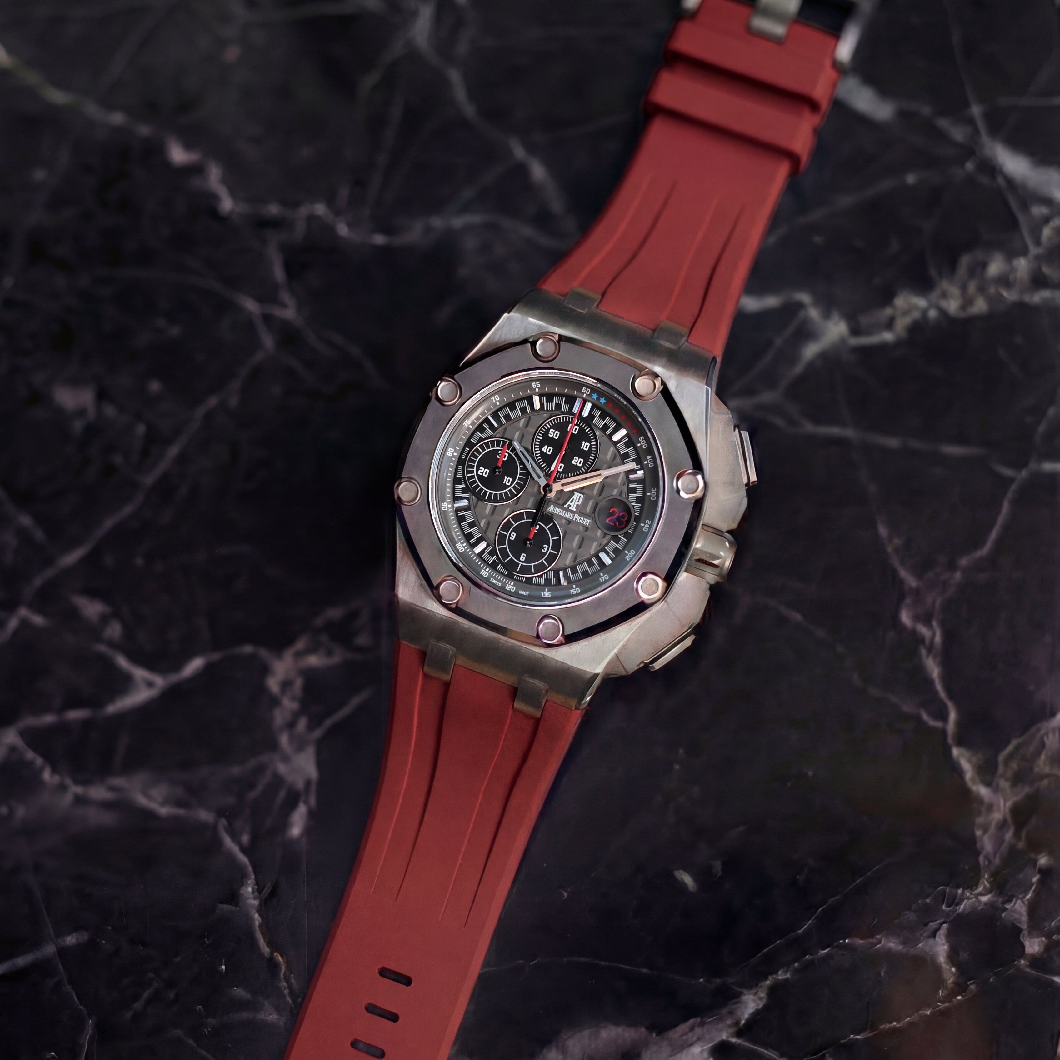 Audemars Piguet Royal Oak Offshore 44mm on Bordeaux Rubber Horus Strap