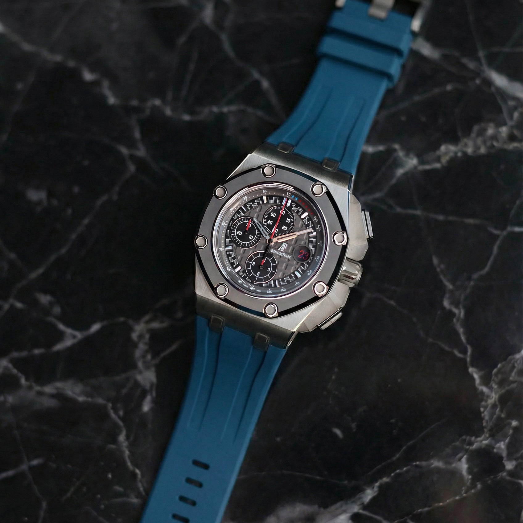 Audemars Piguet Royal Oak Offshore 44mm on Indigo Blue Rubber Horus Strap