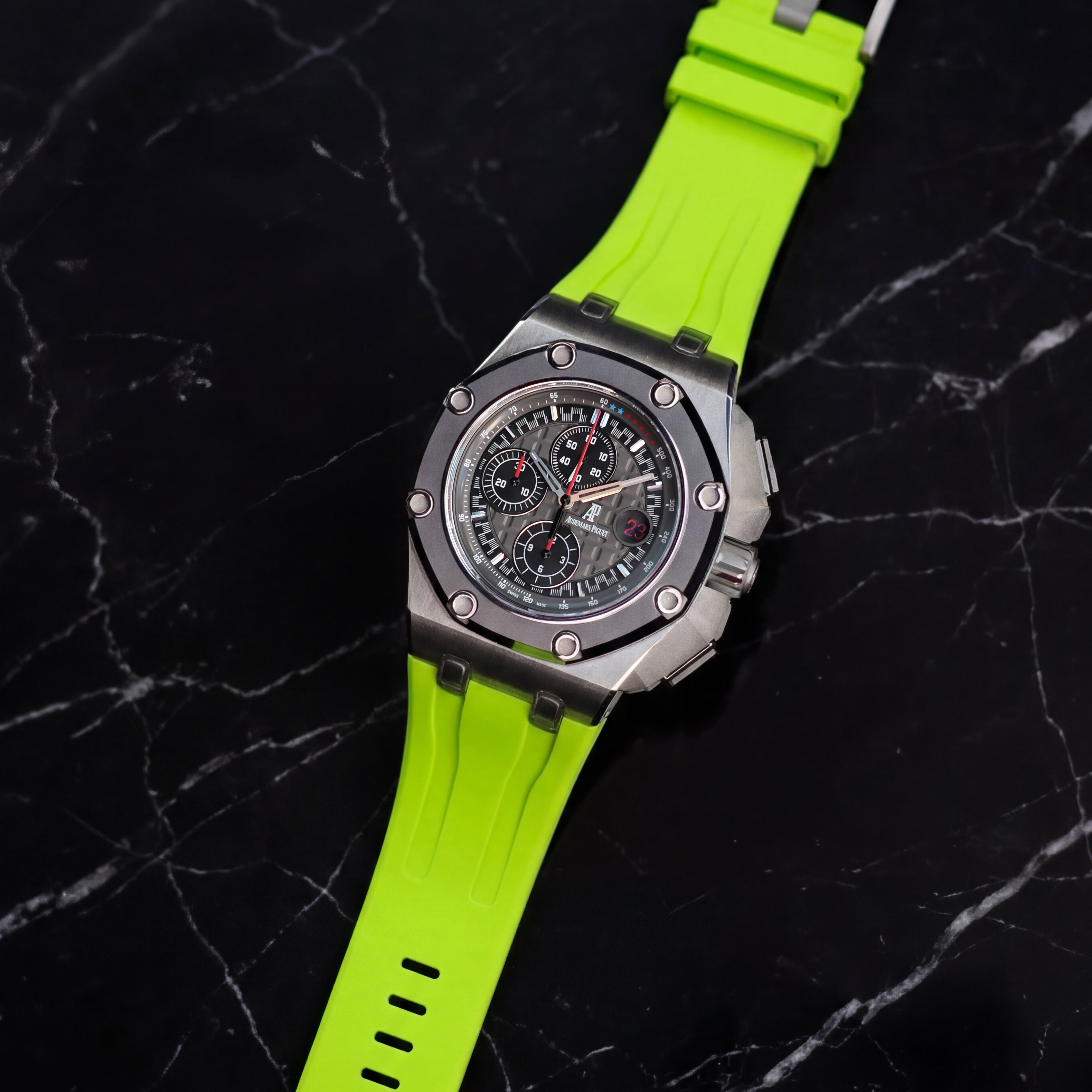 Audemars Piguet Royal Oak Offshore 44mm on Lime Green Rubber Horus Strap