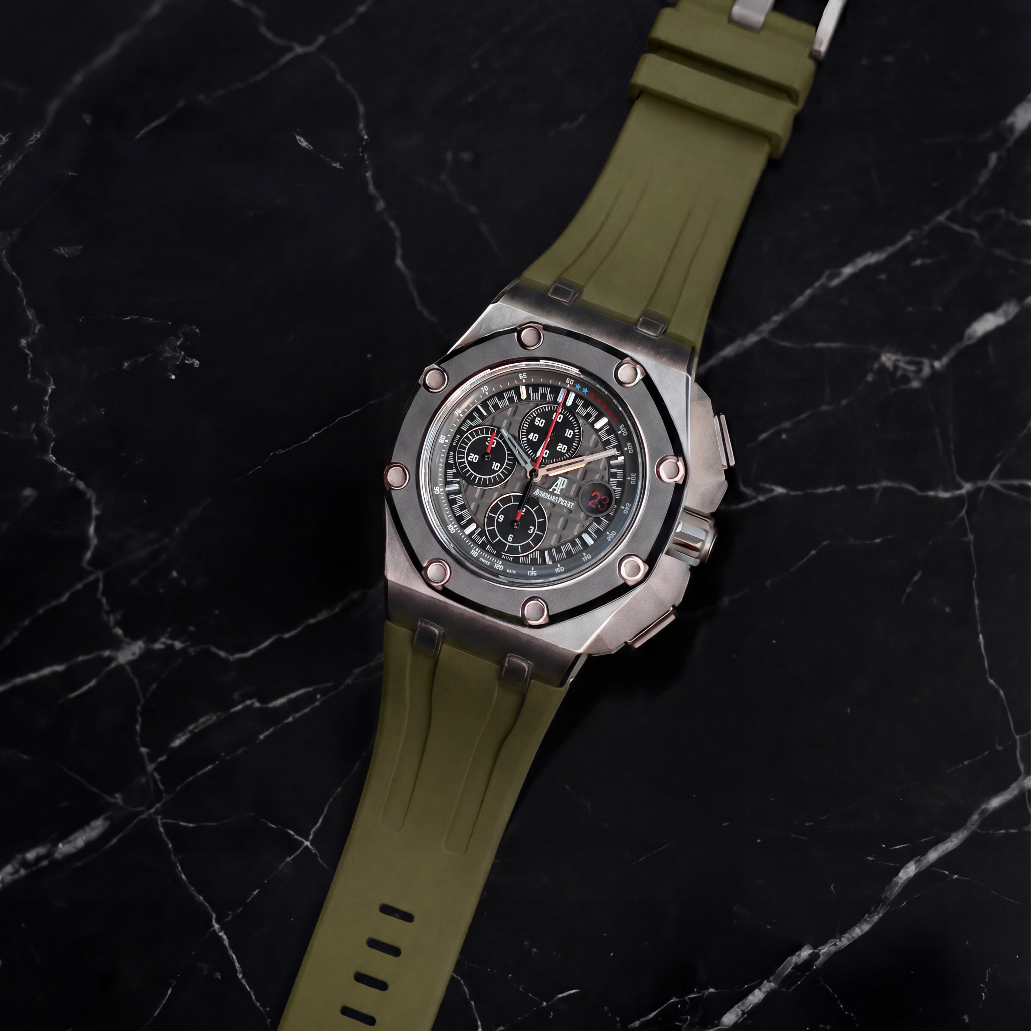 Audemars Piguet Royal Oak Offshore 44mm on Olive Green Rubber Horus Strap