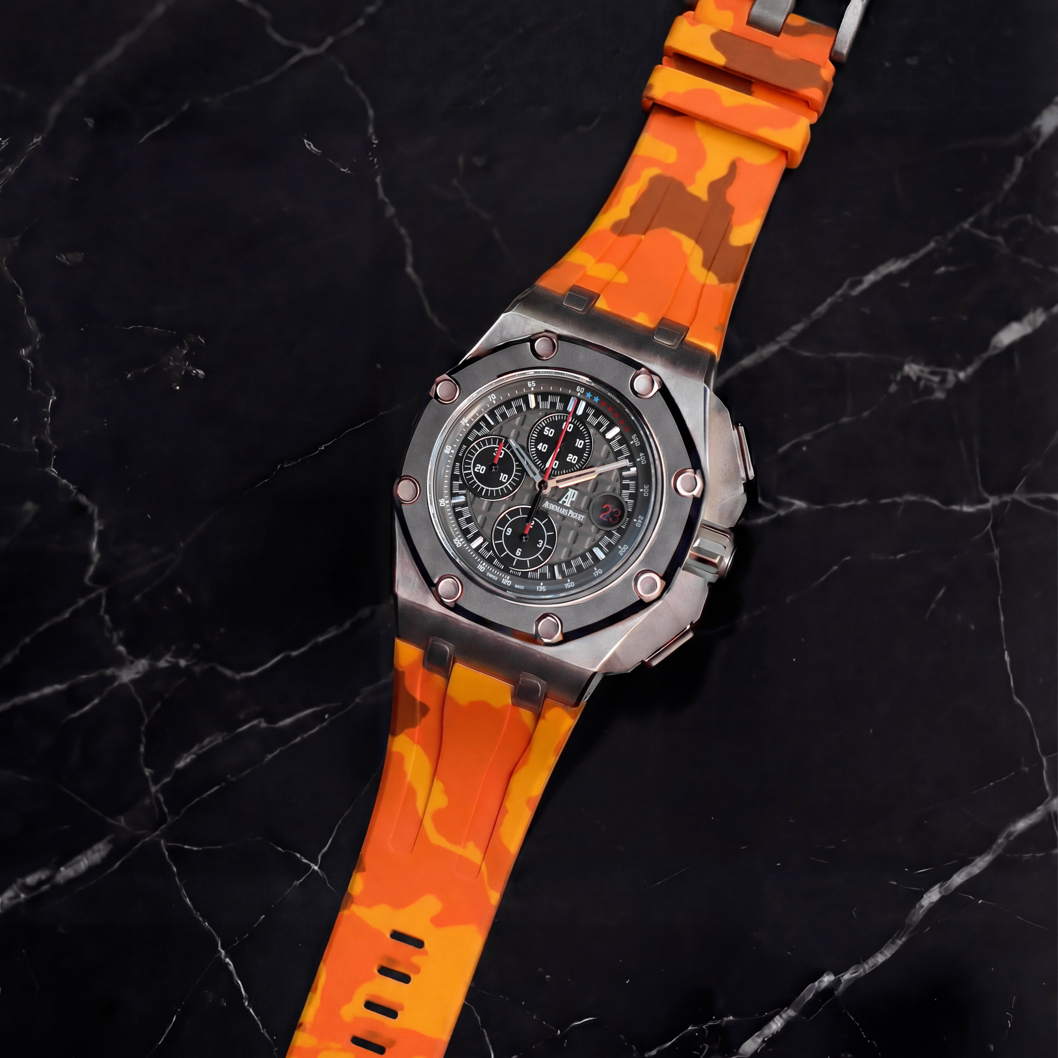 Audemars Piguet Royal Oak Offshore 44mm on Orange Camo Rubber Horus Strap