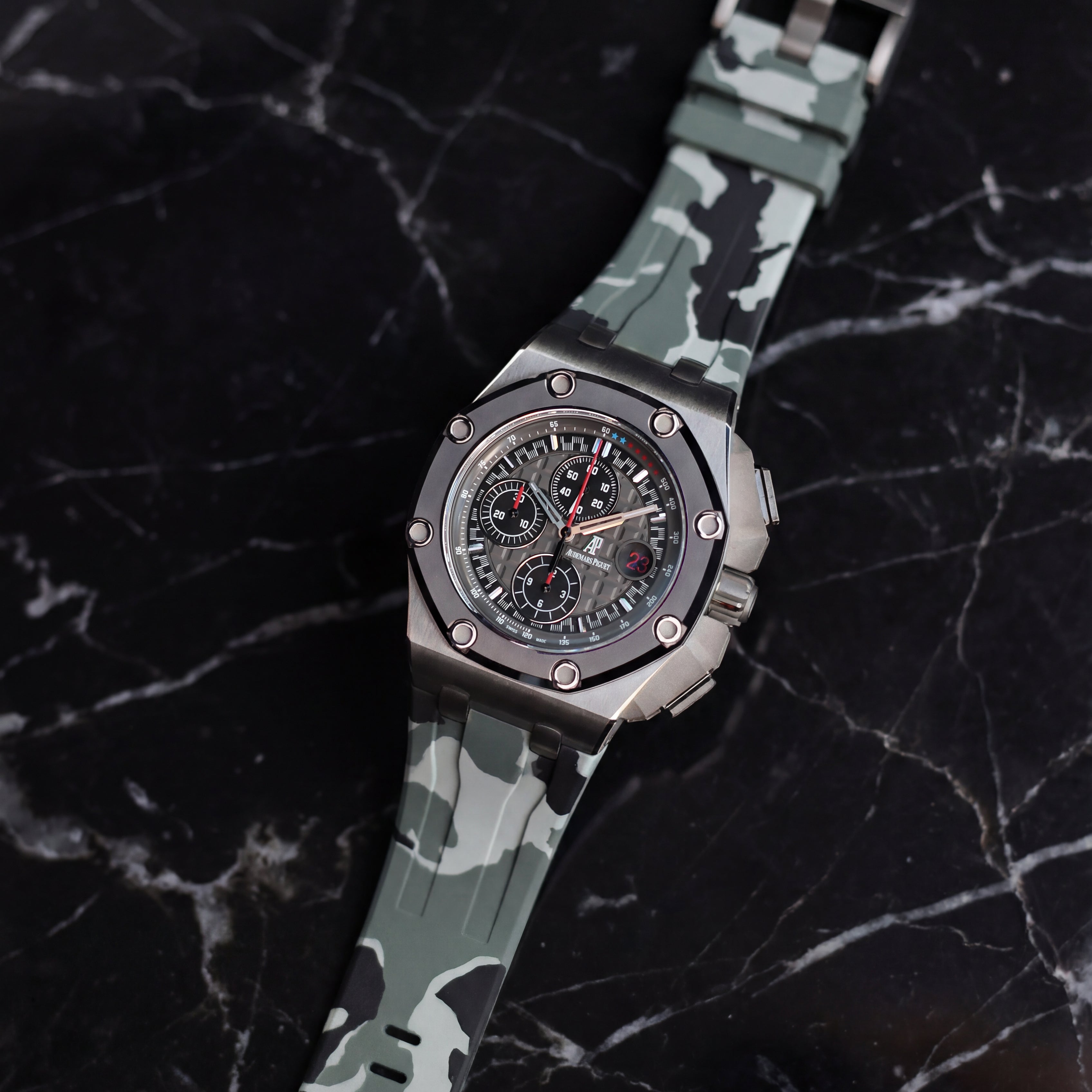 Audemars Piguet Royal Oak Offshore 44mm on Snow Camo Rubber Horus Strap