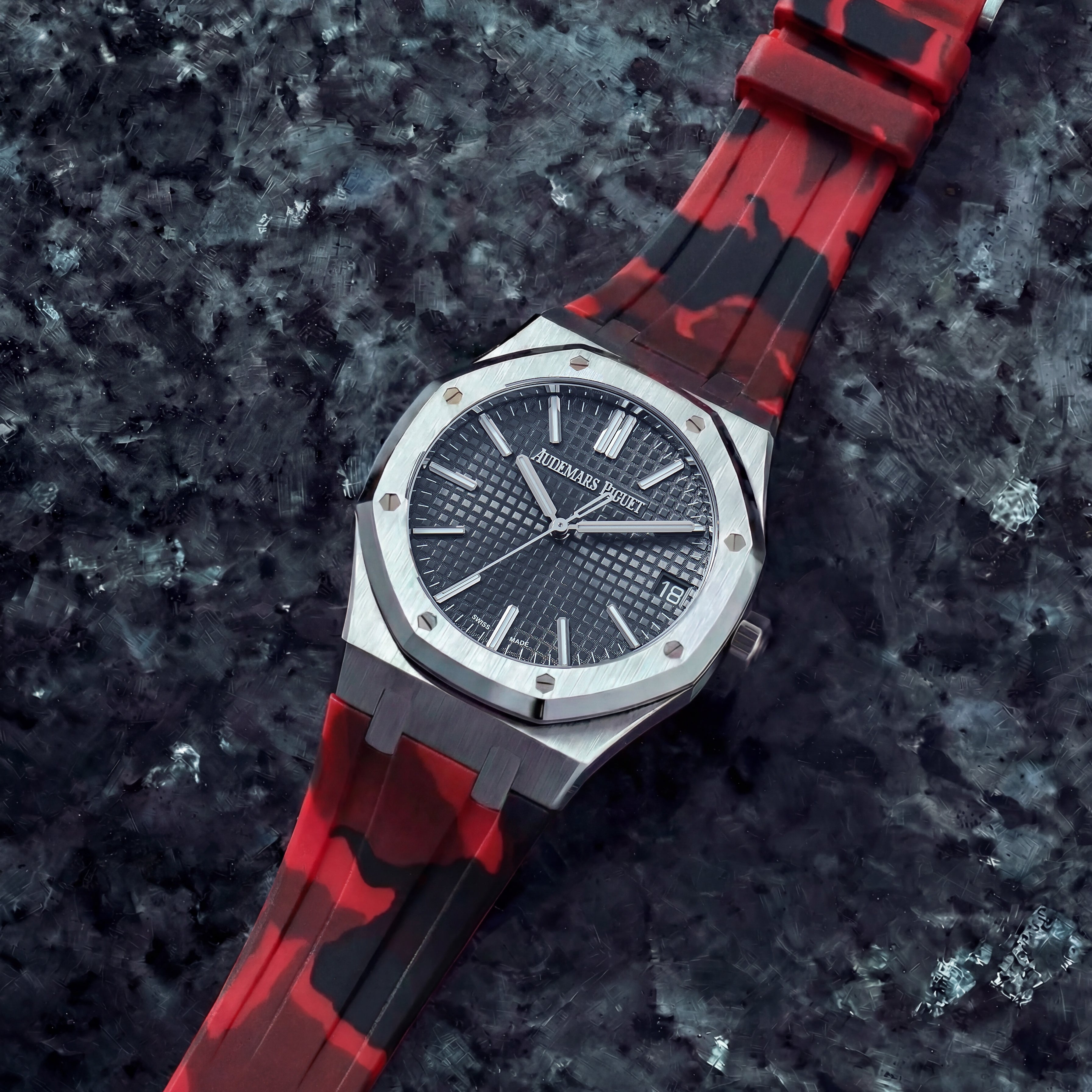 Audemars Piguet Royal Oak 41mm on Red Camo Rubber Horus Strap