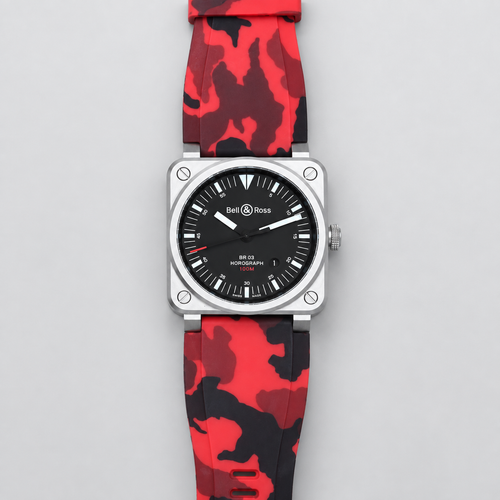Rubber Strap for Bell & Ross BR-03 - Red Camo
