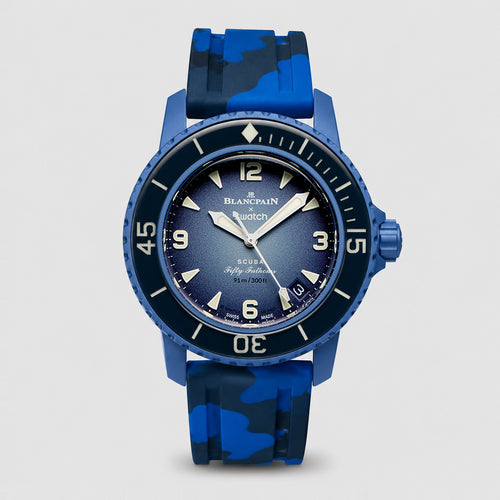 FKM Rubber Strap for Blancpain x Swatch Fifty Fathoms - Deep Blue Camo